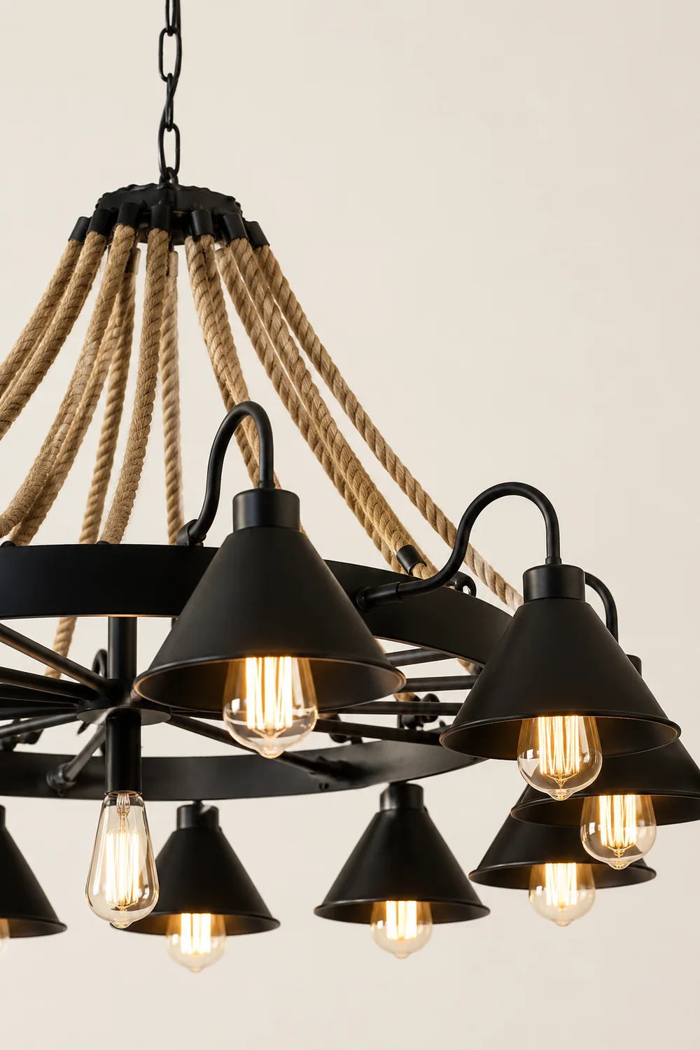 Alessio Vintage Industrial Rope Chandelier Metal Living Room - Lumpaz