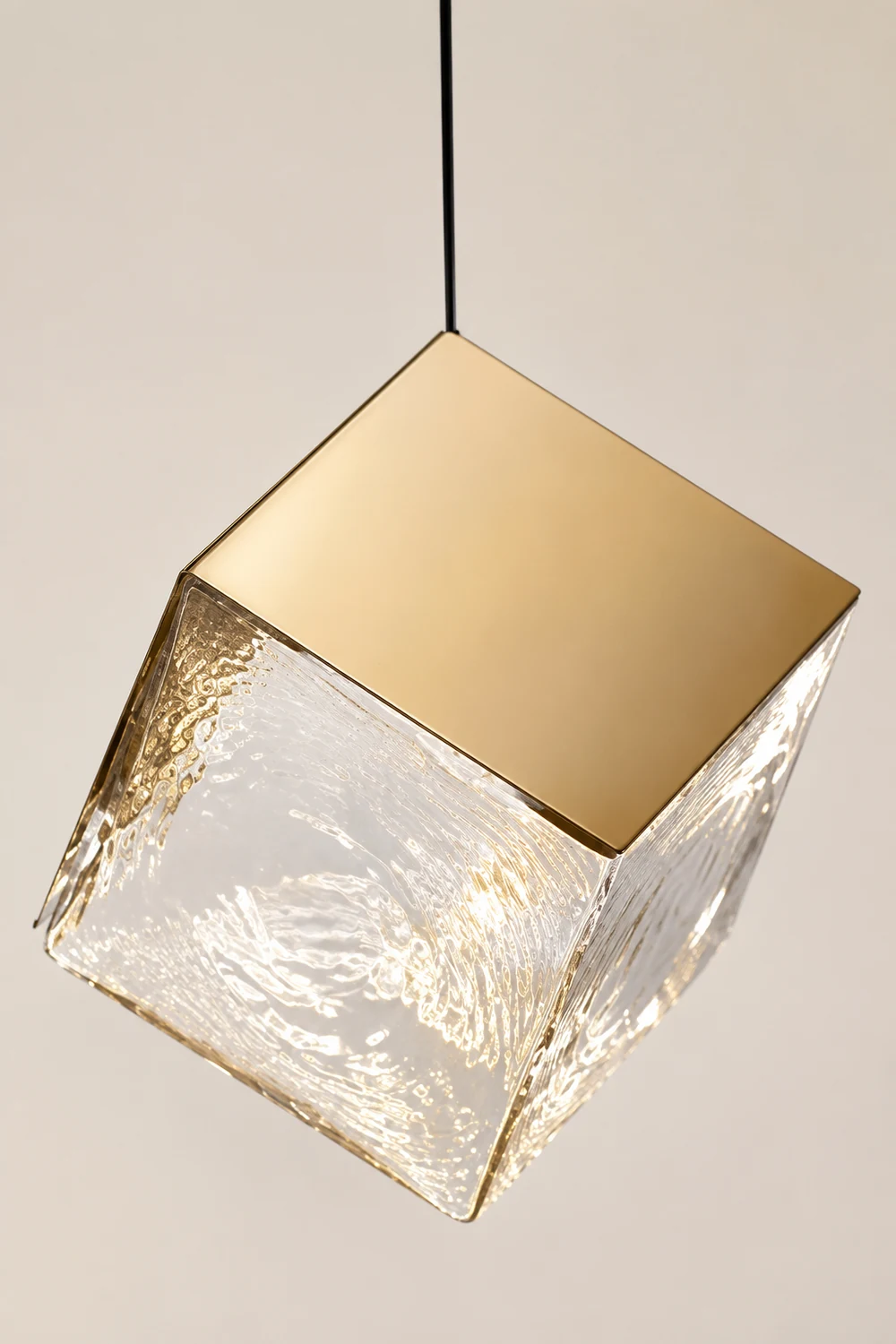 Kristy Modern Square Metal Pendant Light, Gold, Living Room - Lumpaz
