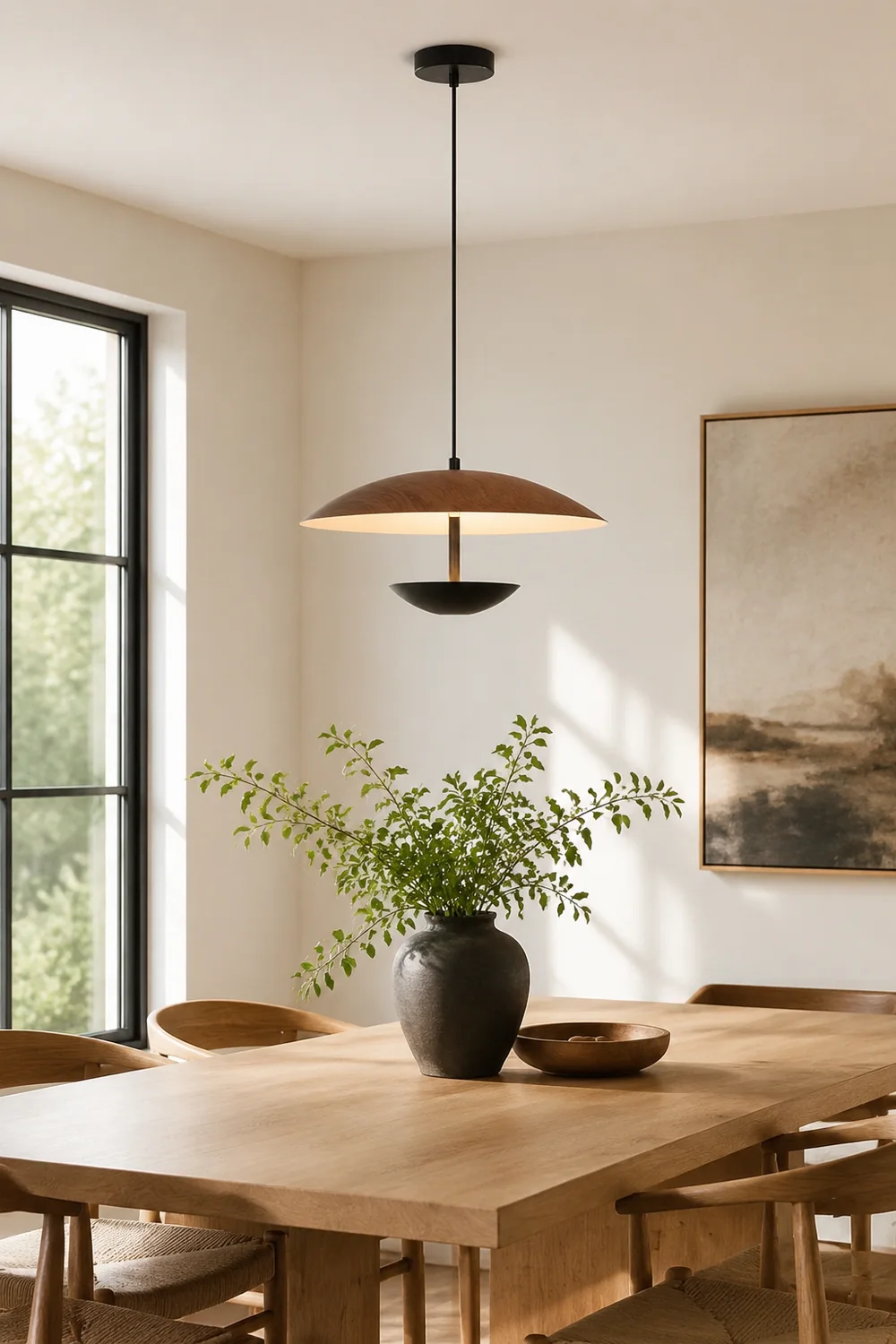 Carins Nordic LED Frisbee Pendant Light Wood Brown Bedroom - Lumpaz