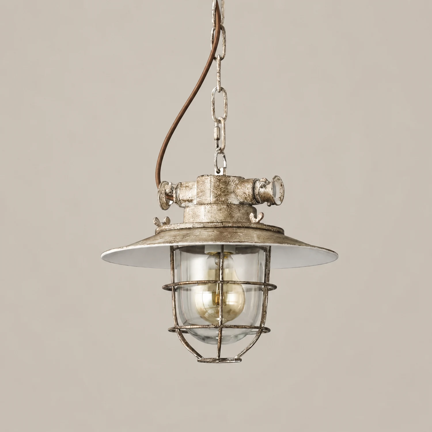 Alessio Industrial Metal/Glass Pendant Light White/Blue Bedroom - Lumpaz