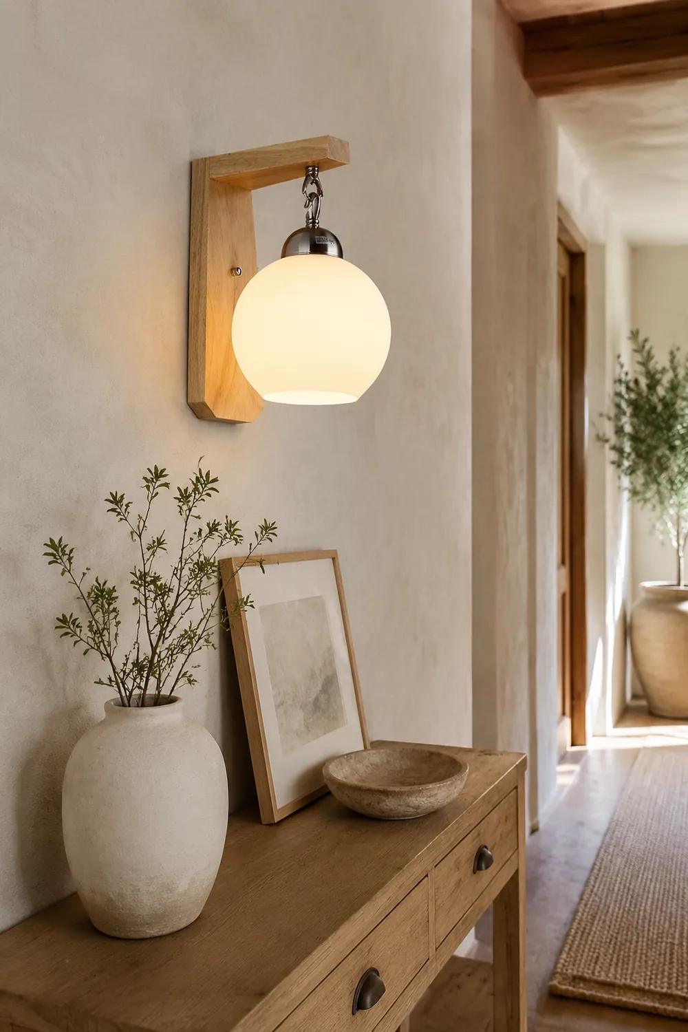 Ozawa Nordic Globe Glass/Wood Vanity Wall Light, Living Room - Lumpaz