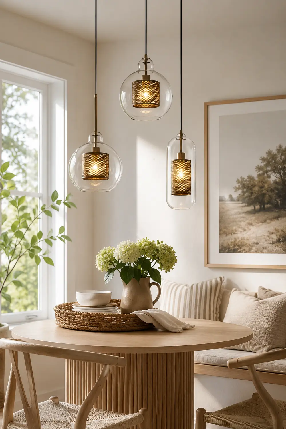 Oneal Contemporary Golden Pendant Light, Metal/Glass, Globe/Cylindric - Lumpaz