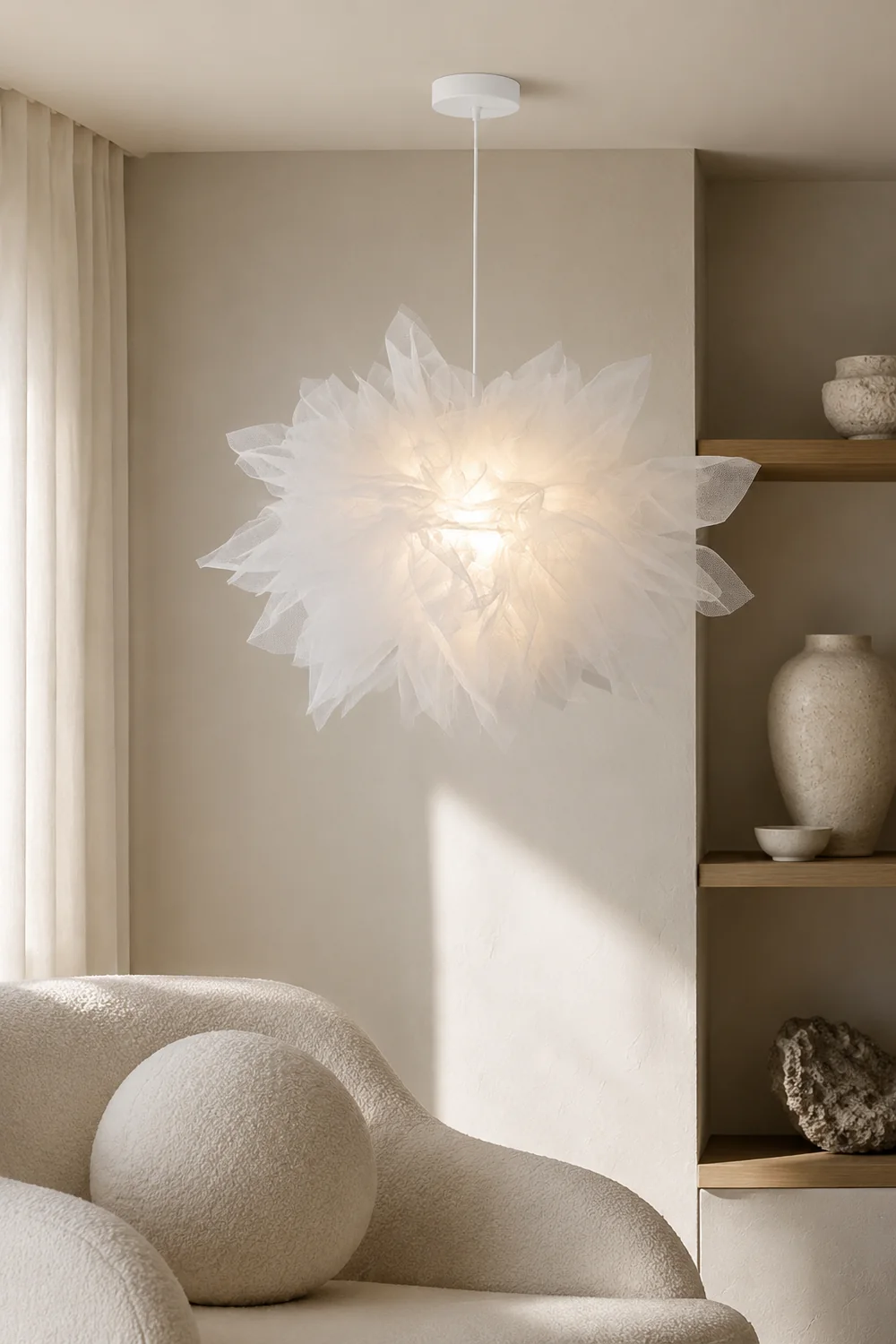 Bella Modern Flower Fabric Pendant Light, Bedroom, White - Lumpaz