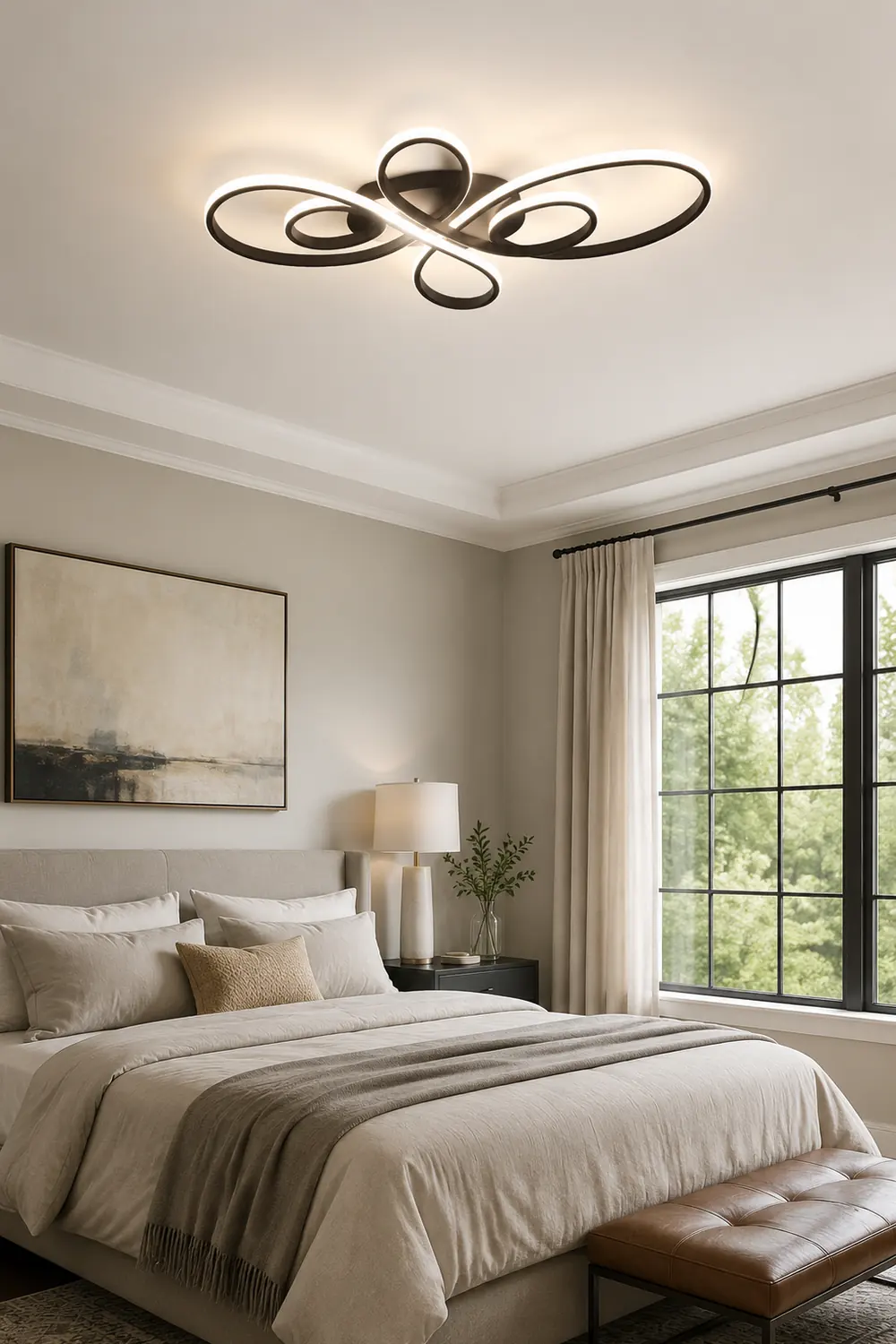 Lacey Modern LED Multi Rings Flush Mount Ceiling Light Brown/White - Lumpaz