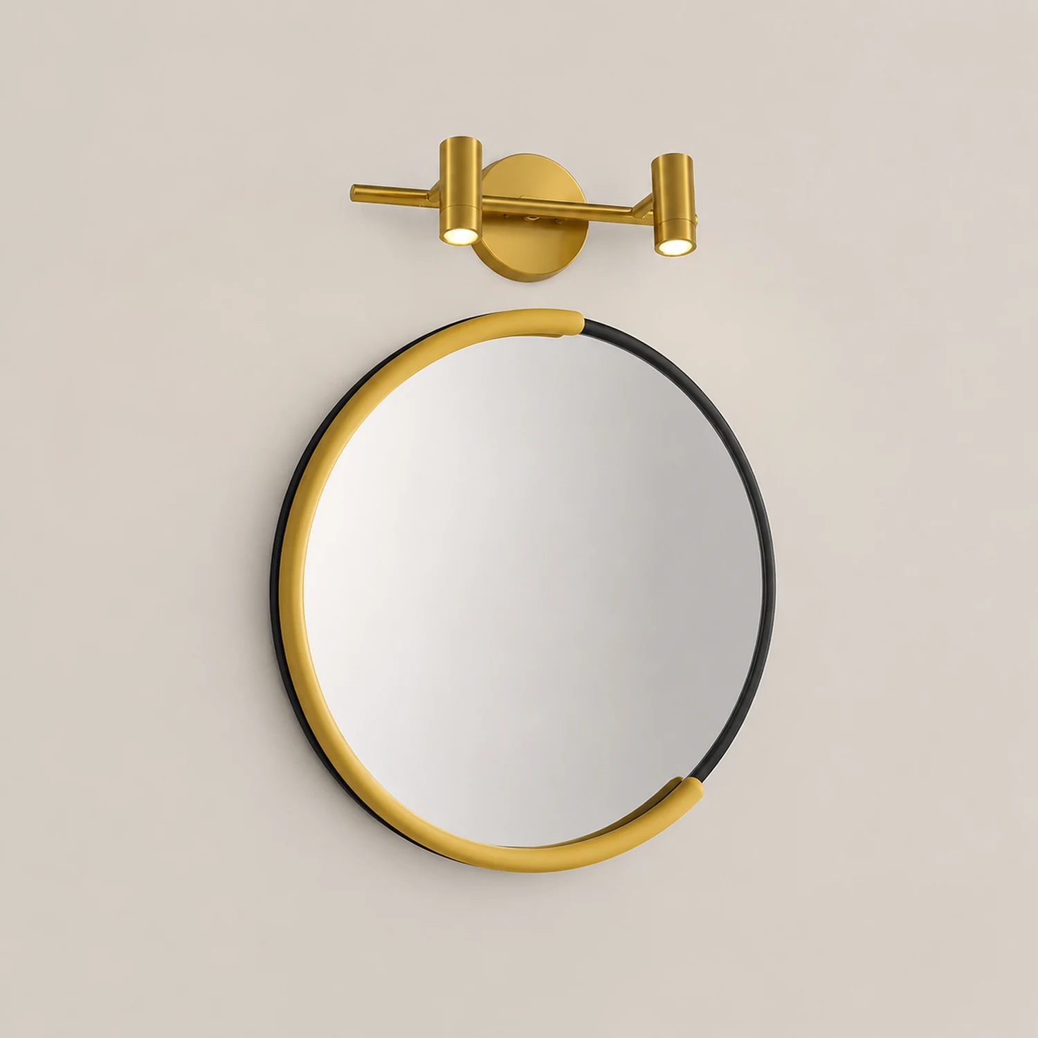 Freja Modern Geometric Metal Mirror Front Wall Lamp, Brass - Lumpaz