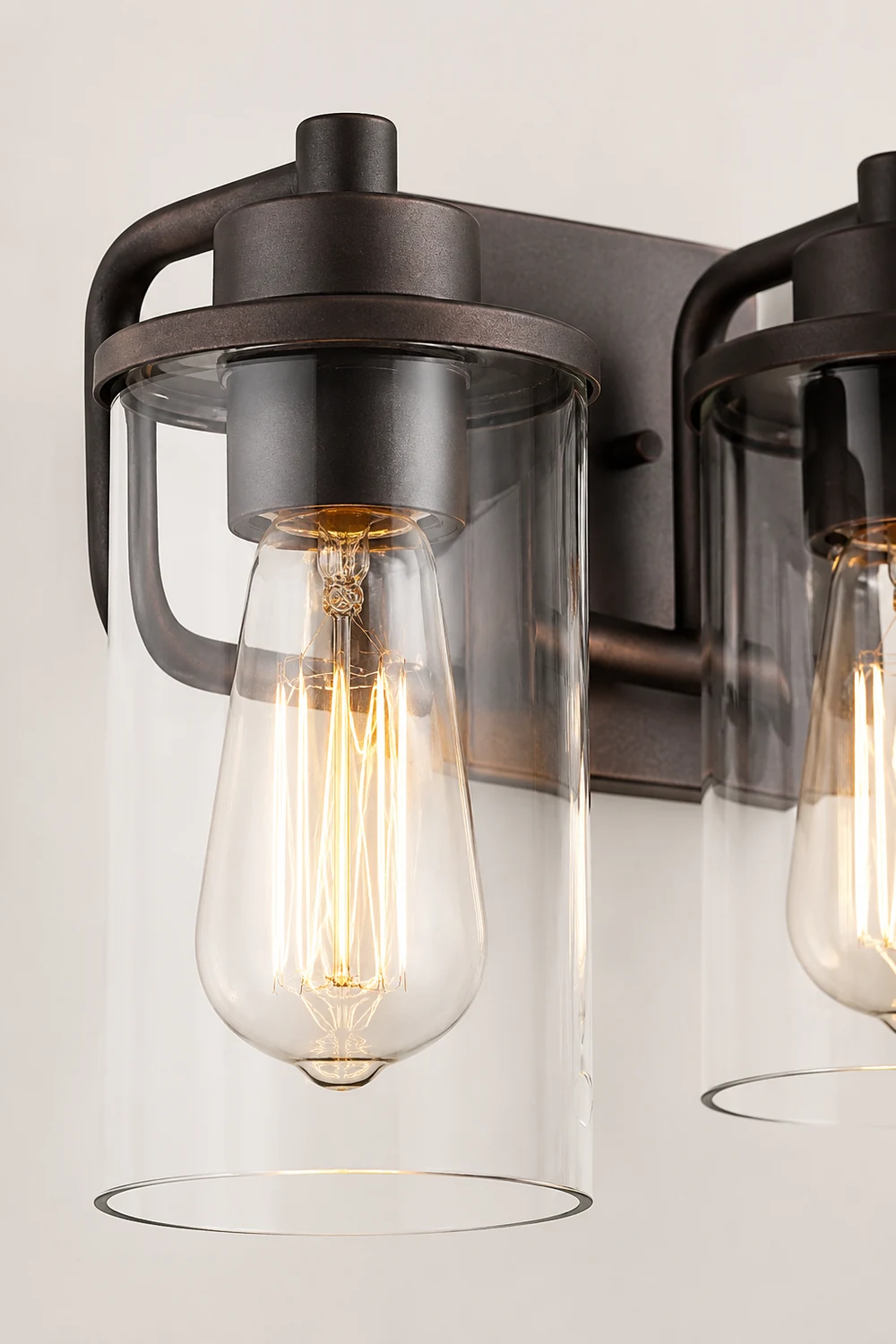 Alessio Industrial Metal/Glass Wall Lamp, Black, Bathroom, Vanity - Lumpaz