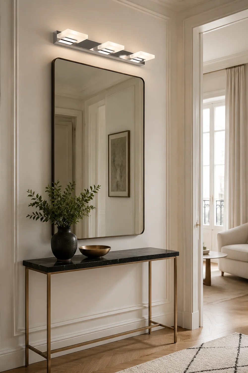 Leigh Modern Square Mirror Front Vanity White Metal Wall Lamp - Lumpaz