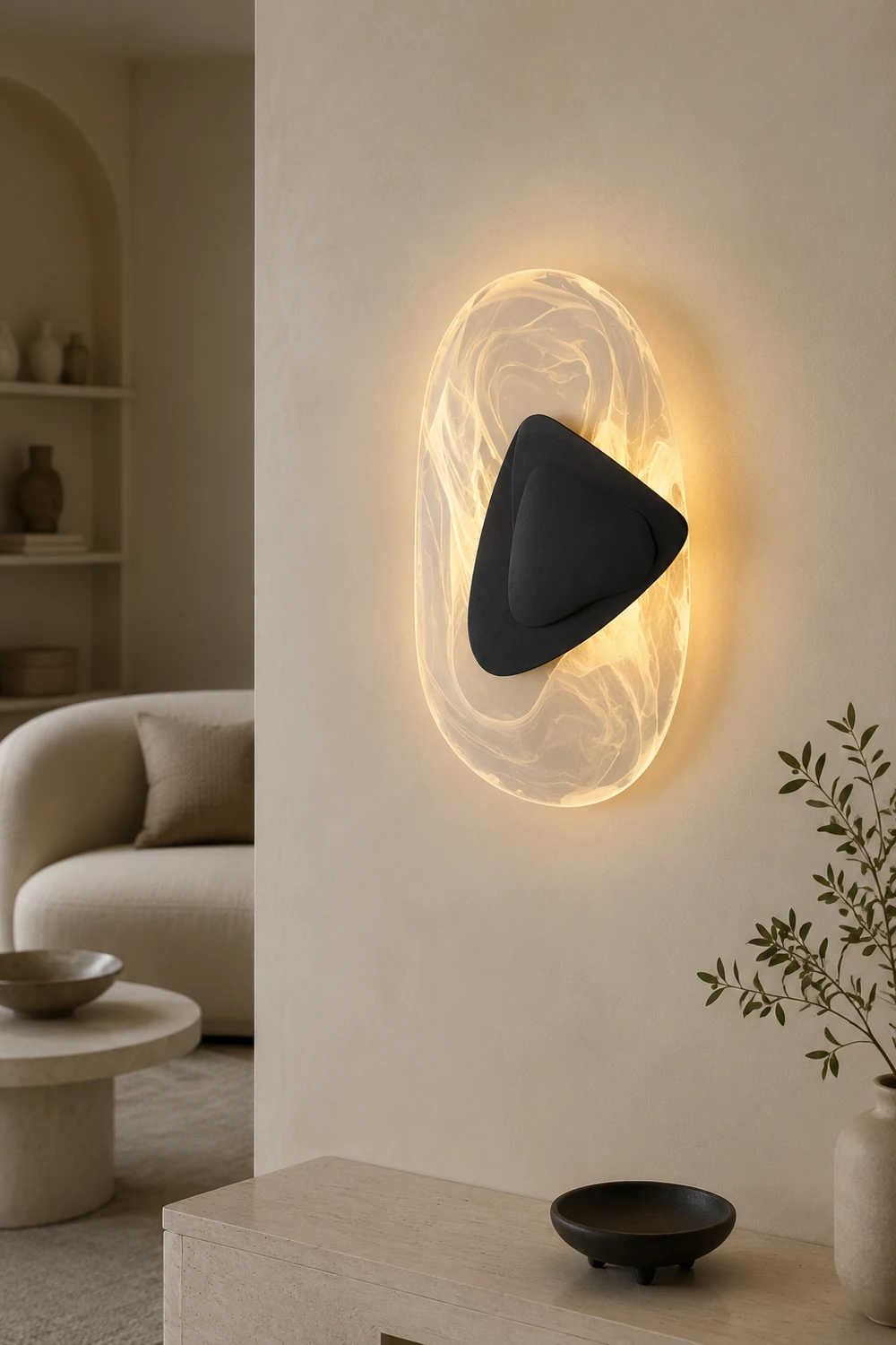 Chan Art Deco Irregular Metal/Acrylic Wall Lamp, Black/Gold - Lumpaz
