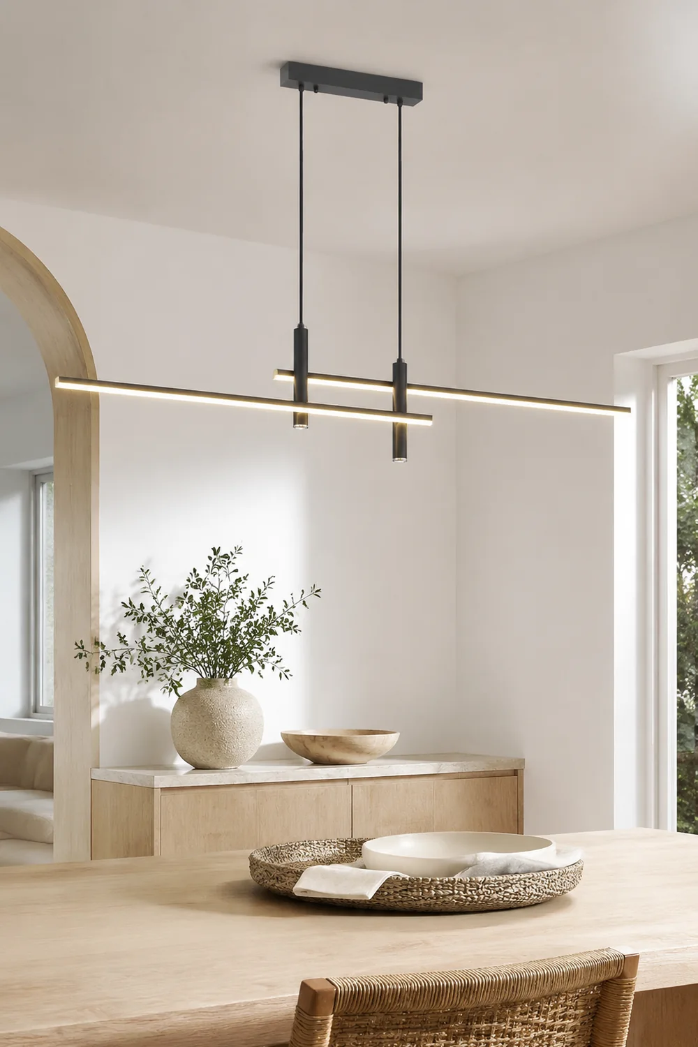 Edge Modern Metal Linear Pendant Light, Black & Gold - Lumpaz