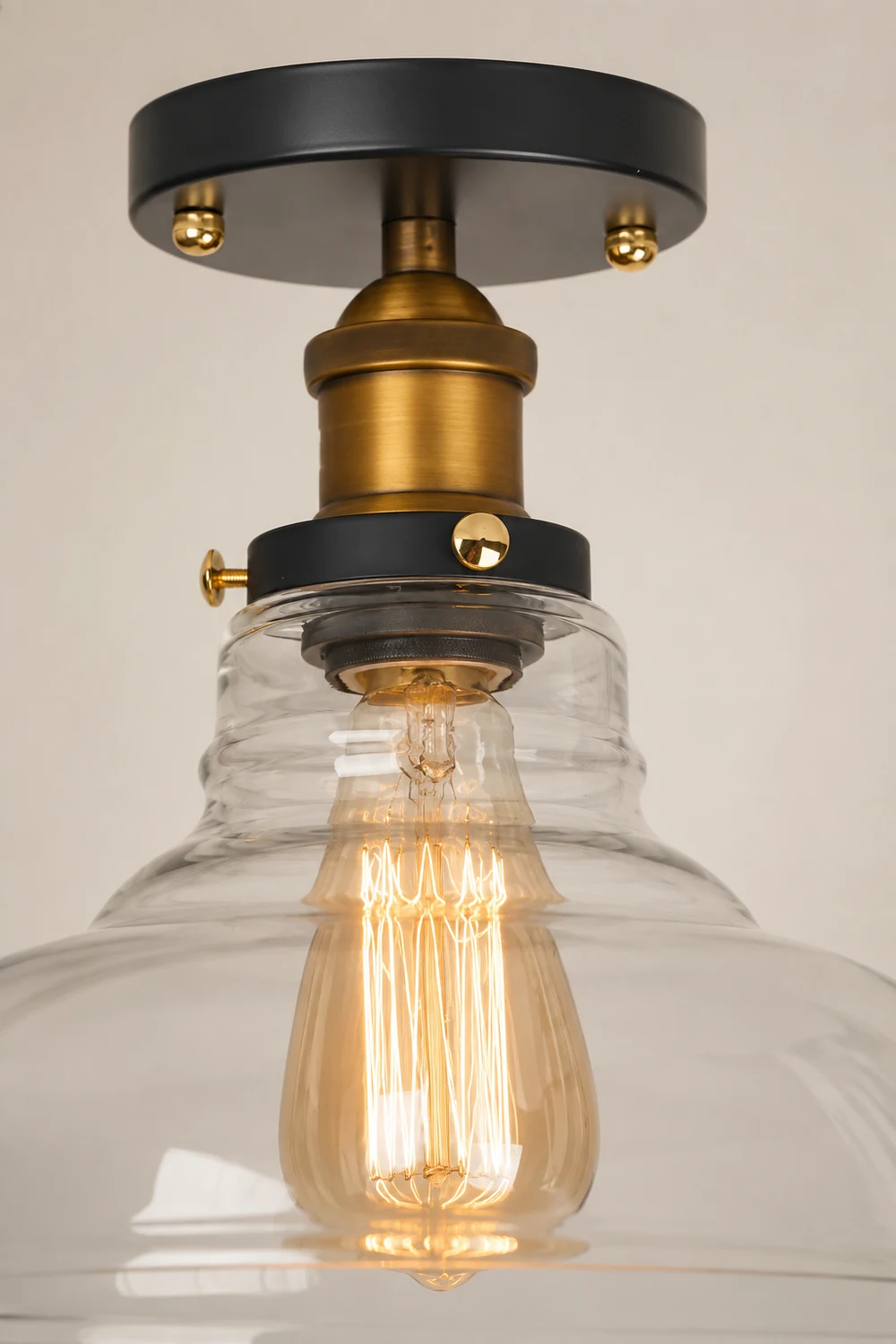 Alessio Industrial Glass Flush Mount Ceiling Light, Black - Lumpaz
