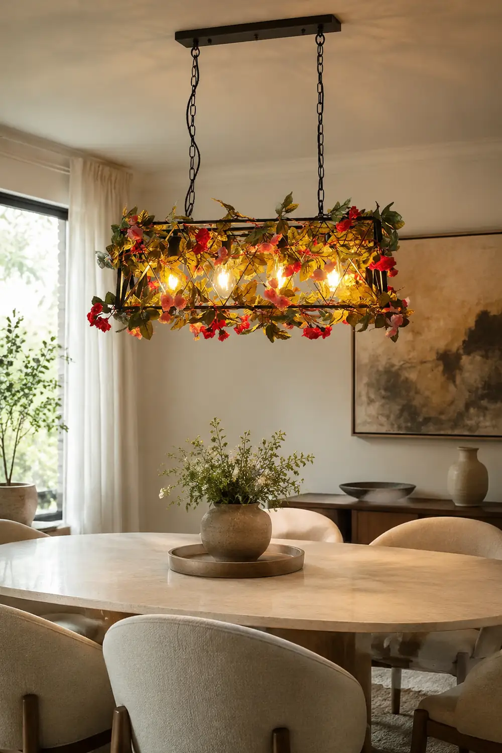 Nest Rustic Farmhouse Art Deco Plant Rectangle Pendant Light - Lumpaz