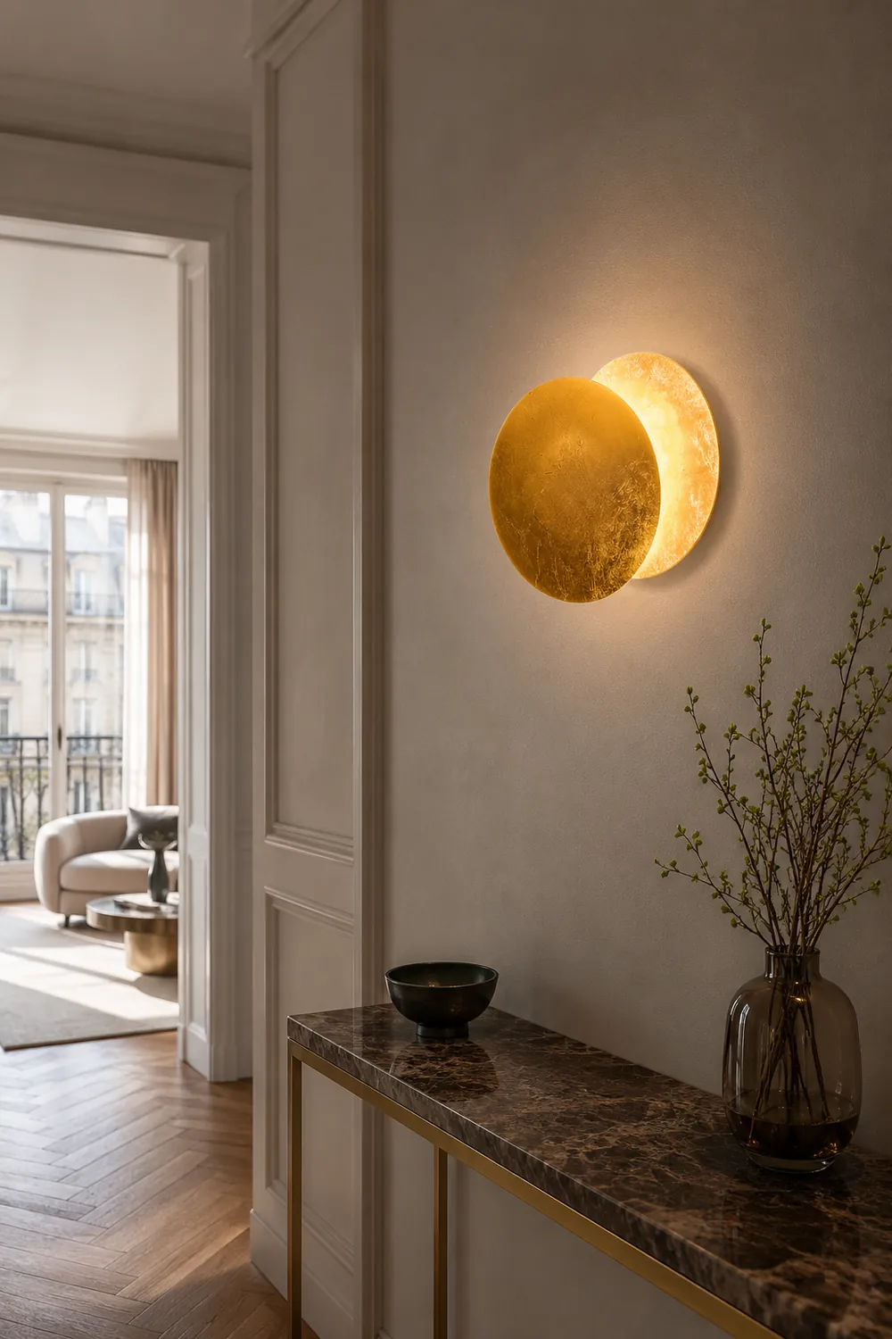 Elif Modern Minimalist Round Moon Eclipse Metal Wall Lamp Red/Bronze/Gold - Lumpaz