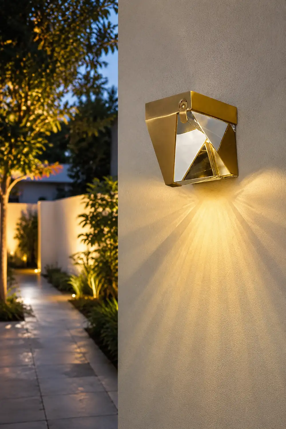 Orr Waterproof Diamond Shape Metal/Crystal Outdoor Wall Lamp, Gold/Black - Lumpaz