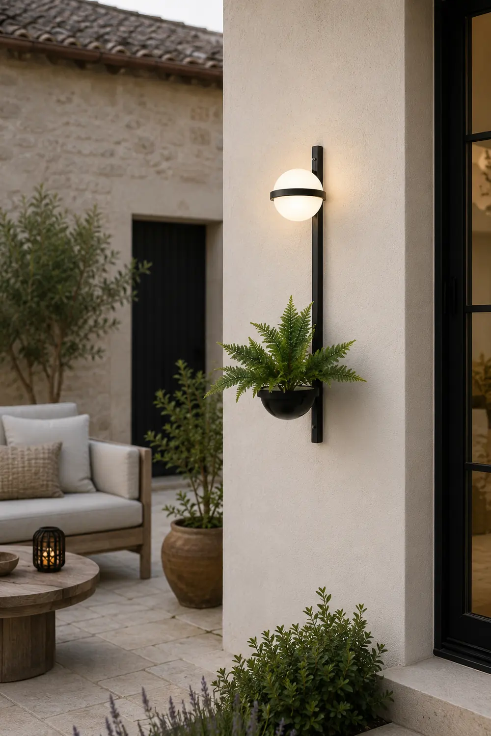 Valentina Modern Globe Metal/Acrylic Solar Outdoor Wall Lamp Plant Pot, Black/White - Lumpaz