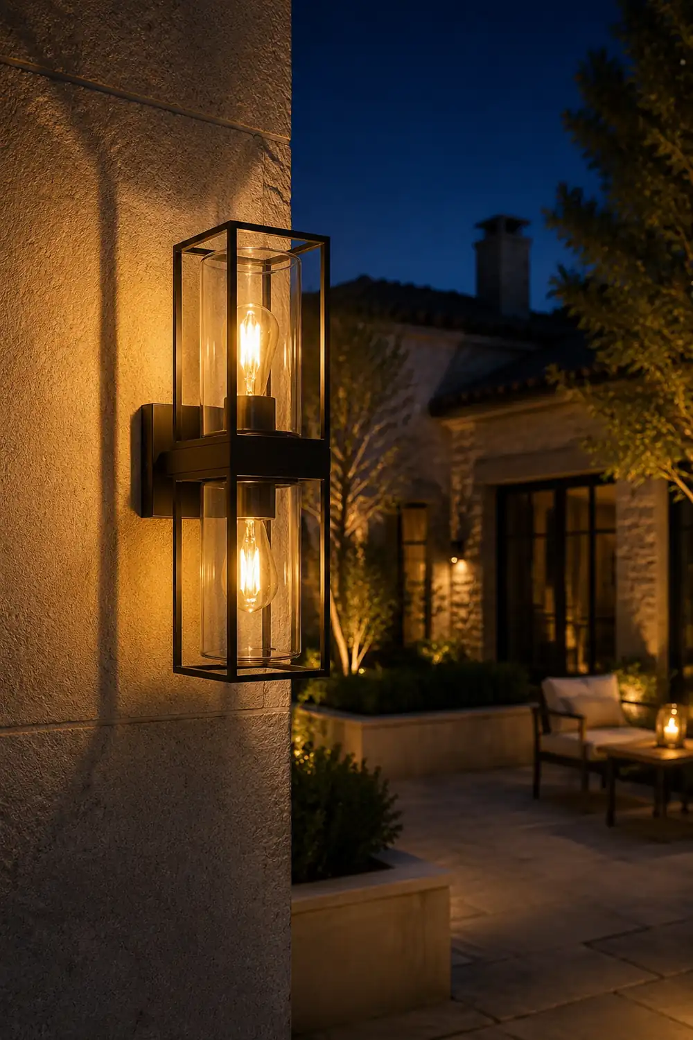 Alessio Modern Rectangular Metal Outdoor Wall Lamp, Black - Lumpaz