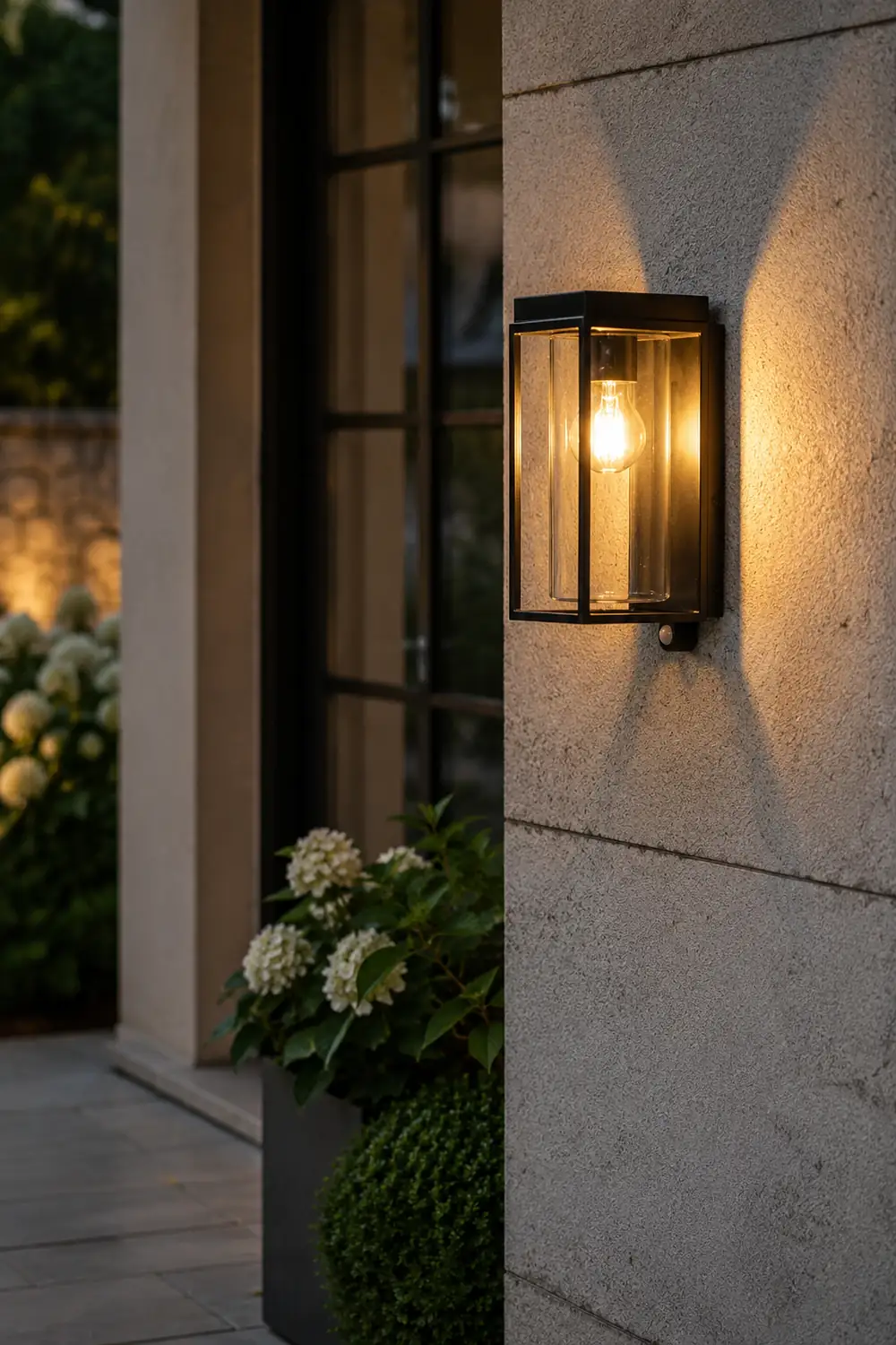 Orr Modern Rectangular Solar Waterproof Metal/Glass Outdoor Wall Lamp, Black - Lumpaz