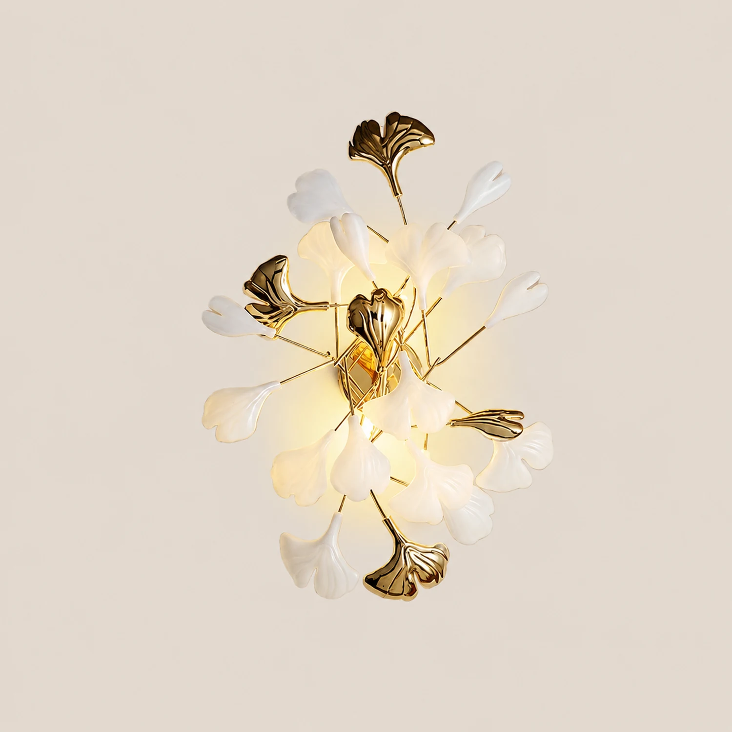 Ophelia Decorative Flower Ceramic/Metal Wall Lamp White/Gold Bedroom - Lumpaz