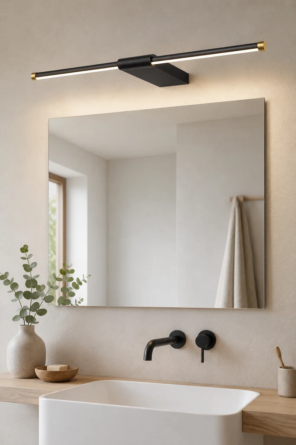 Edge Minimalist Linear Mirror Front Metal Wall Lamp, Black/Gold - Lumpaz
