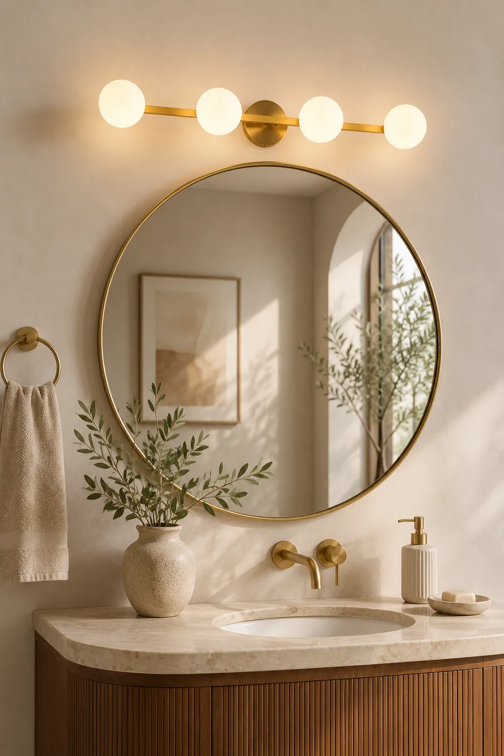 Valentina Retro Globe Linear Metal/Glass Wall Lamp, Gold, Bathroom - Lumpaz