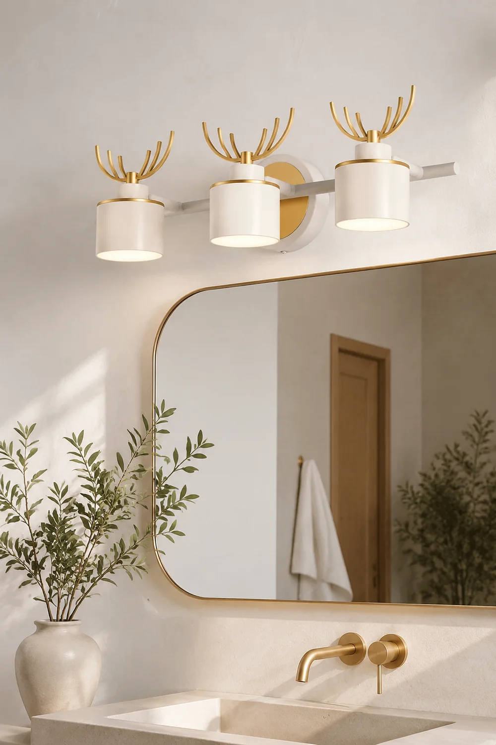 Leigh Modern Deer Metal/Acrylic Wall Lamp, Gold & White, Bathroom - Lumpaz