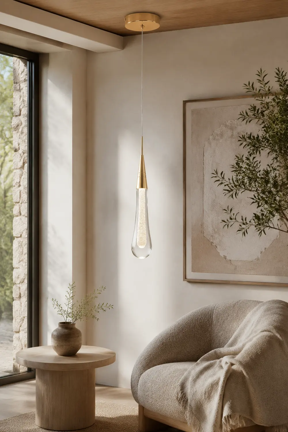 Hailie Teardrop Gold Pendant Light Crystal Metal Bedroom - Lumpaz
