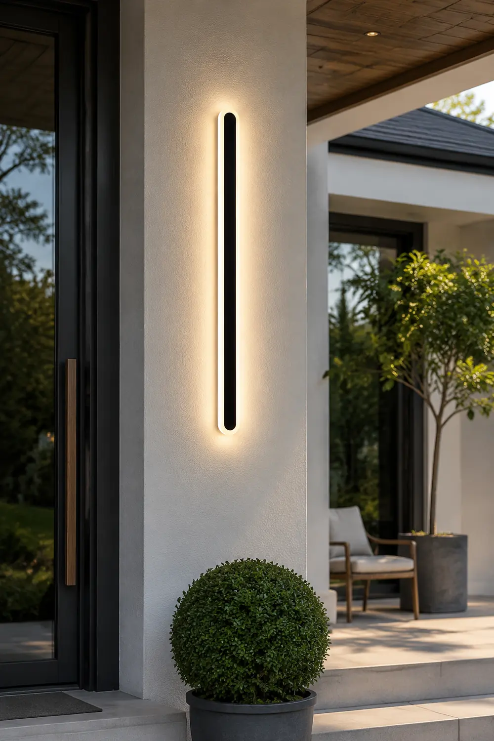 Edge Minimalist Metal Linear Oval Outdoor Wall Lamp, Black - Lumpaz