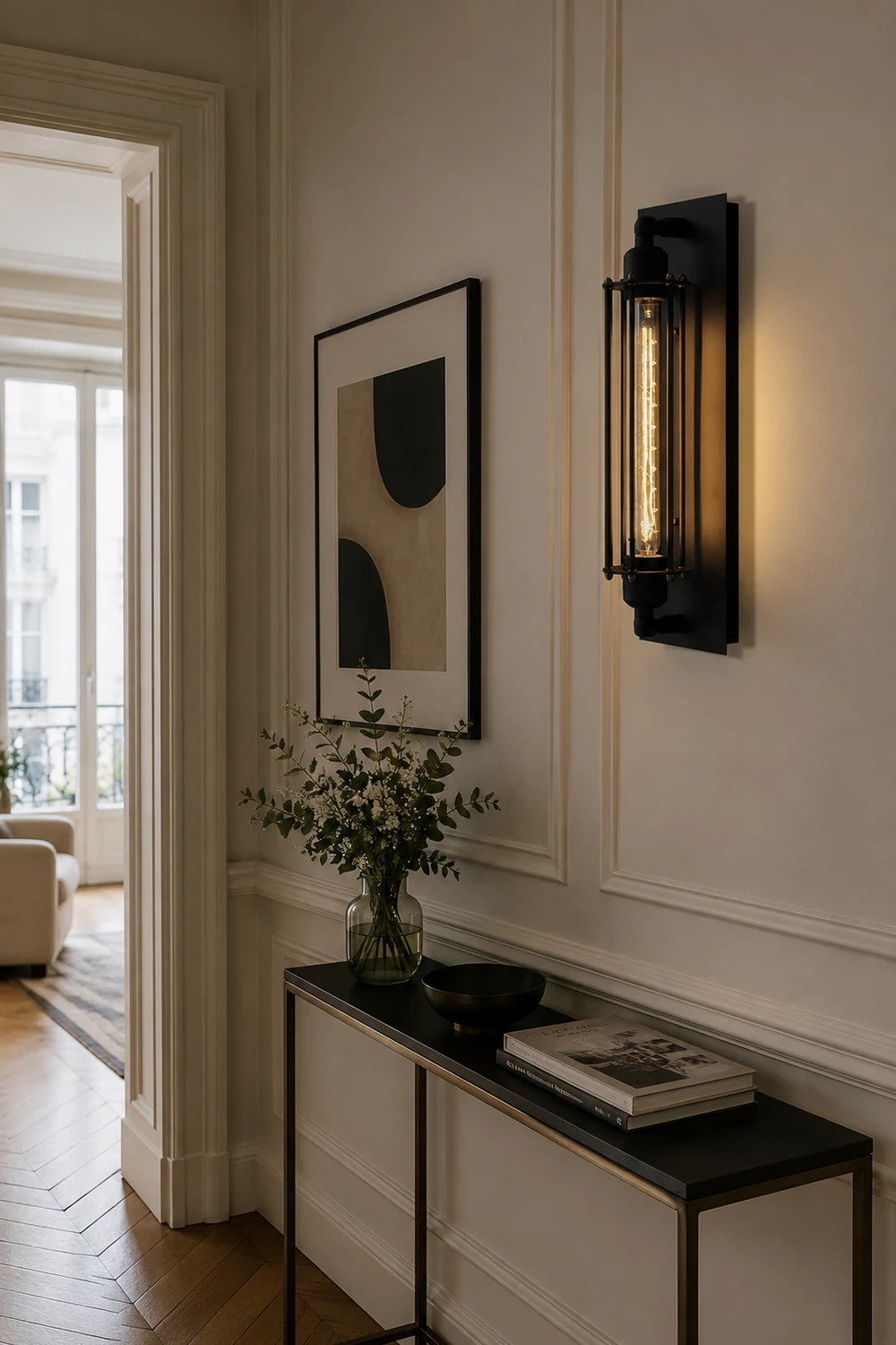 Orr Industial Rectangular Metal/Glass Wall Lamp, Black - Lumpaz