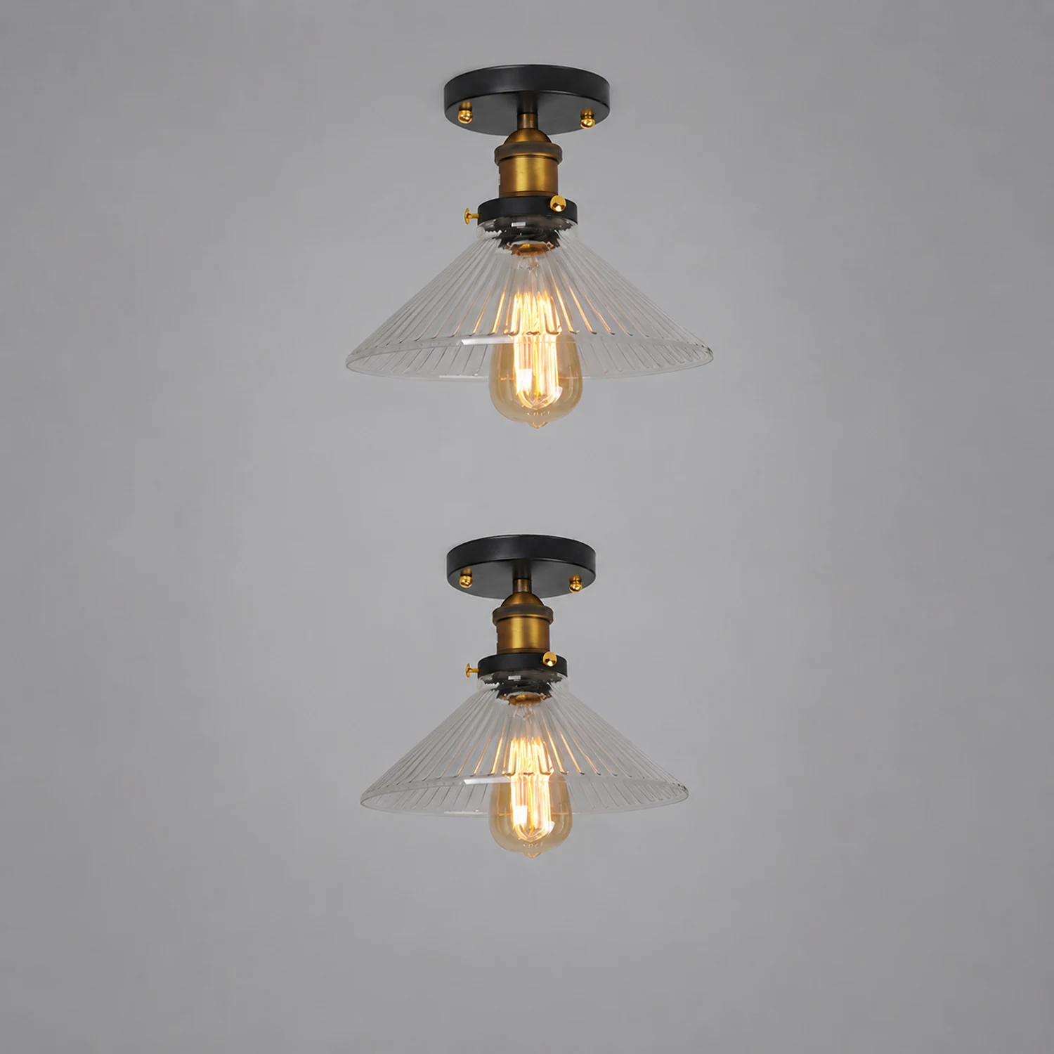 Alessio Industrial Glass Flush Mount Ceiling Light, Black - Lumpaz