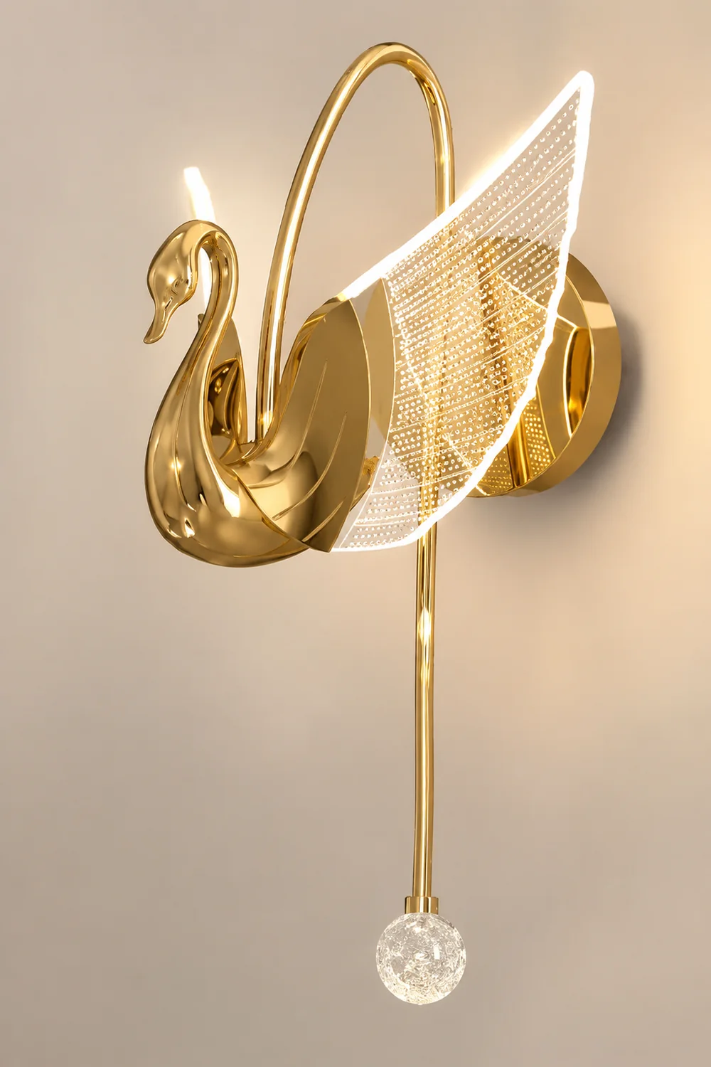 Kady Art Deco Swan Acrylic/Metal Wall Lamp, Gold/Rose Gold - Lumpaz