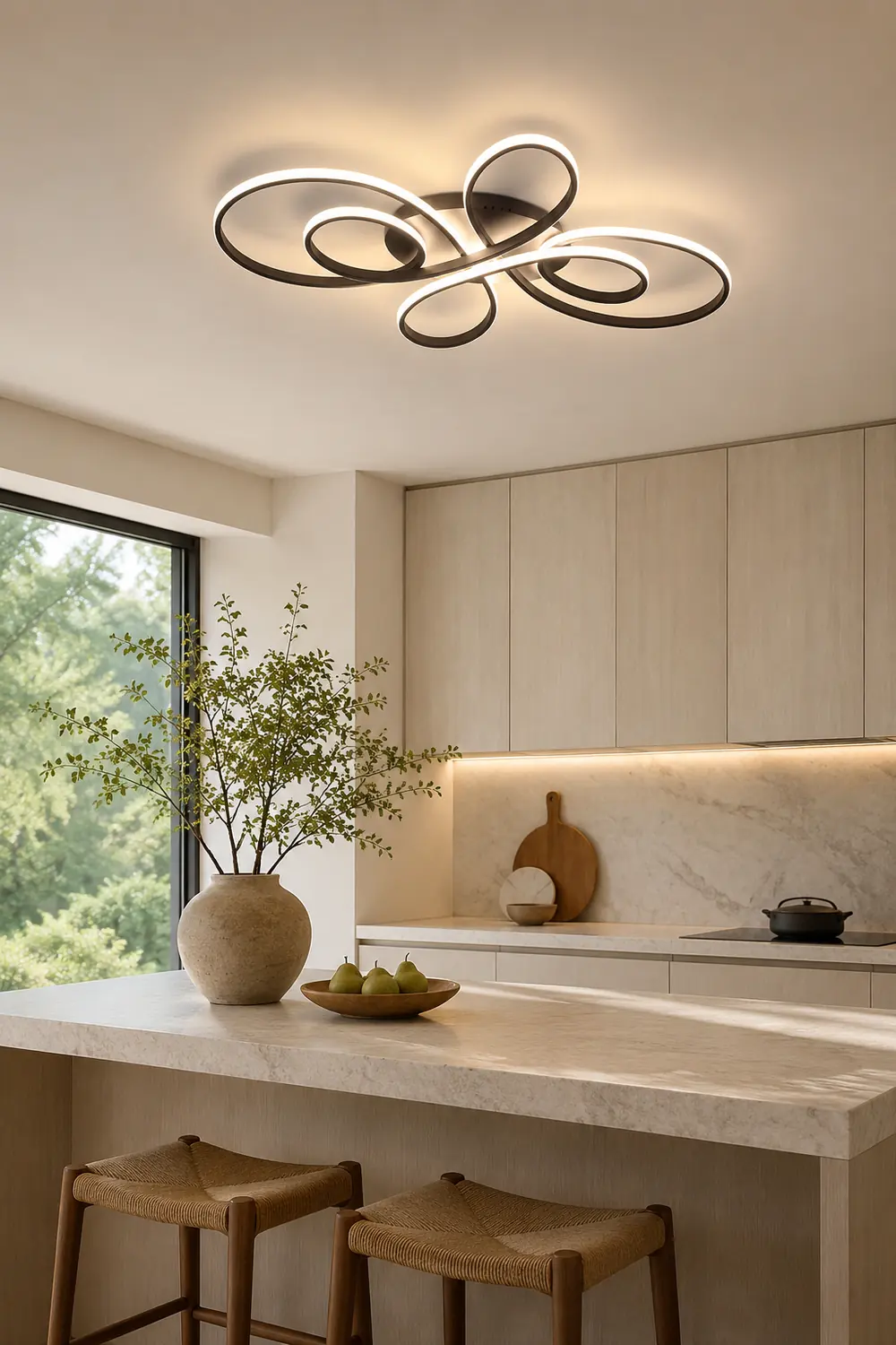 Lacey Modern LED Multi Rings Flush Mount Ceiling Light Brown/White - Lumpaz