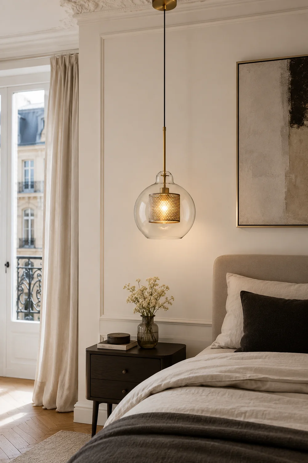 Oneal Contemporary Golden Pendant Light, Metal/Glass, Globe/Cylindric - Lumpaz
