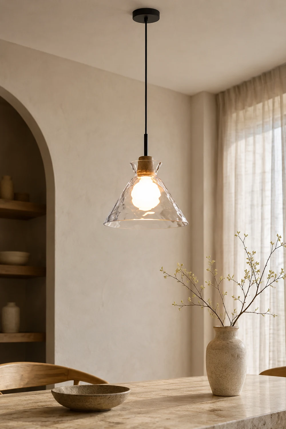 Levy Minimalist Geometric Glass Pendant Light, Dining Room - Lumpaz