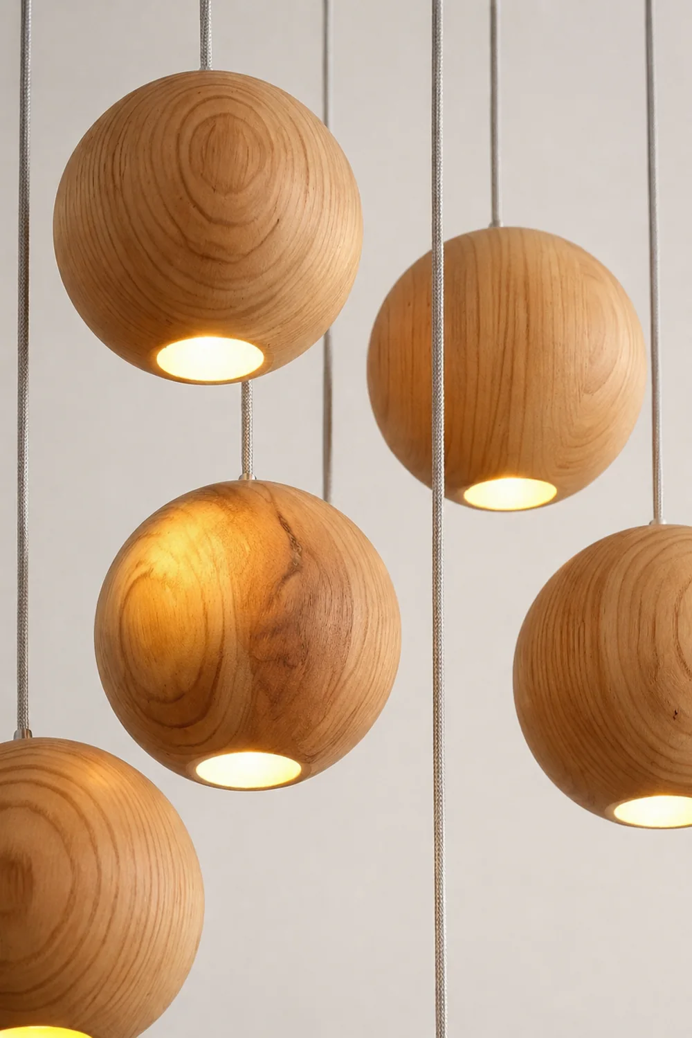 Ozawa Pendant Light Globe Minimalist, Cluster Wood, log color, Kitchen Island - Lumpaz