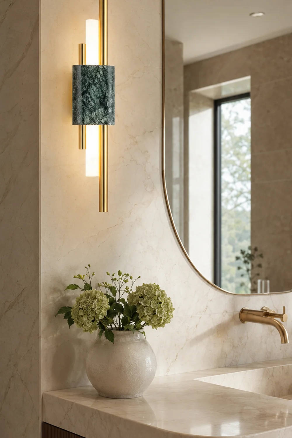 Alana Modern Metal/Marble LED Wall Lamp, Black/Gold/Green - Lumpaz