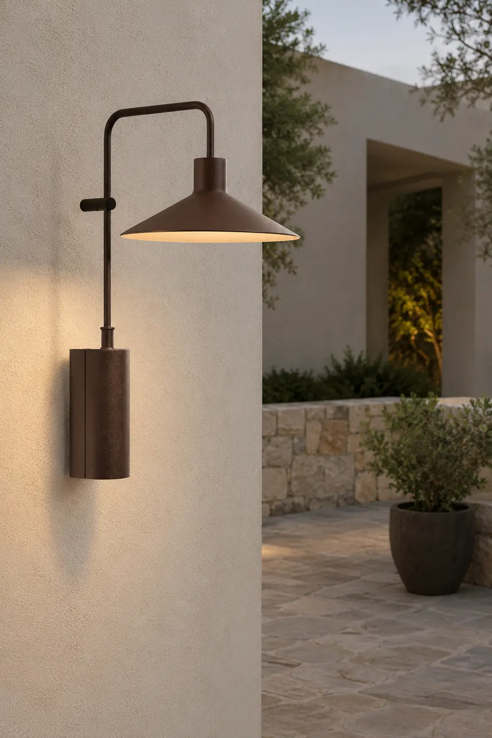 Carins Modern Minimalist Wide Cone Shape Metal Outdoor Waterproof Wall Lamp, Coffee/Green - Lumpaz