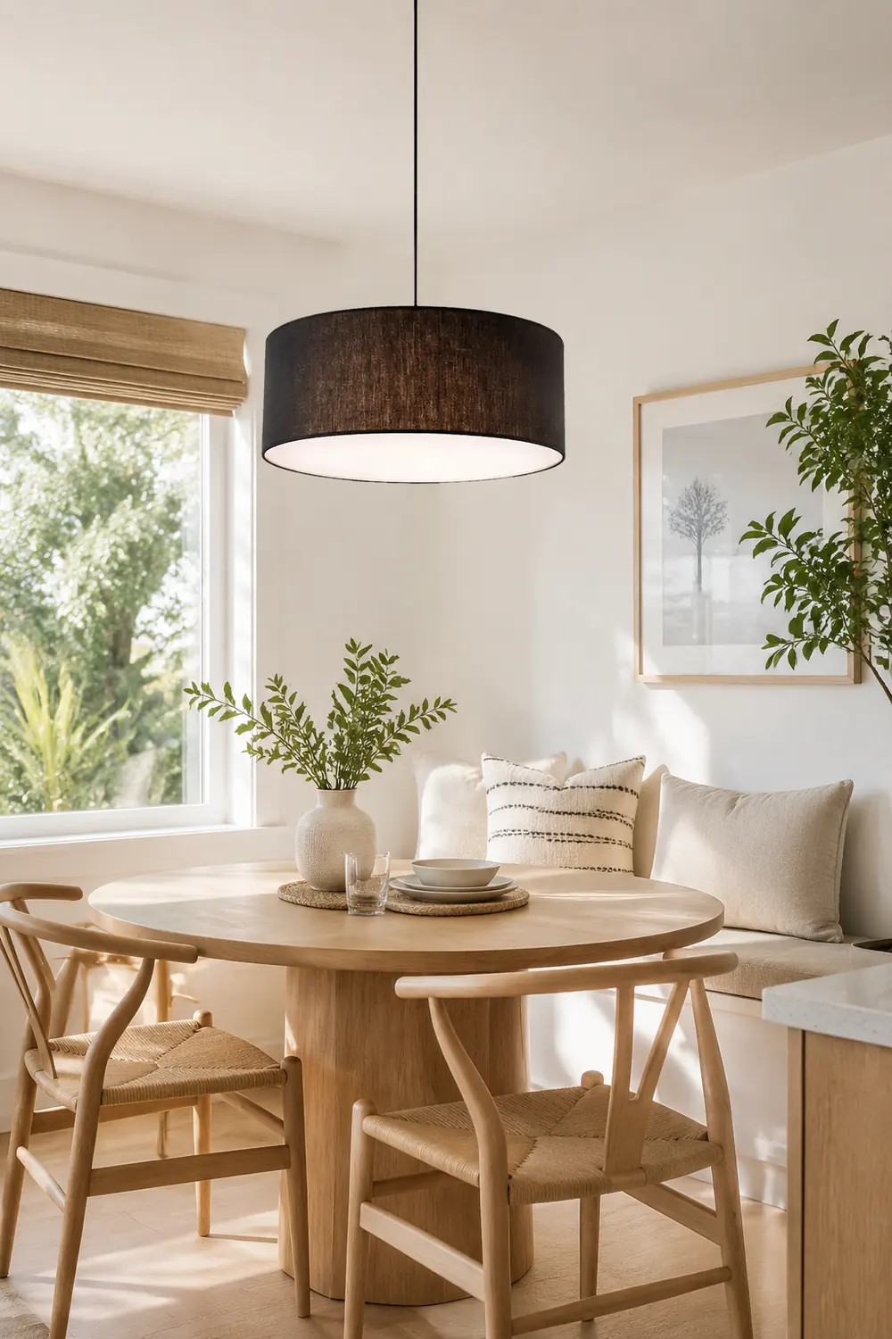 Renée Modern Fabric Drum Pendant Light Black/White Metal/Fabric - Lumpaz