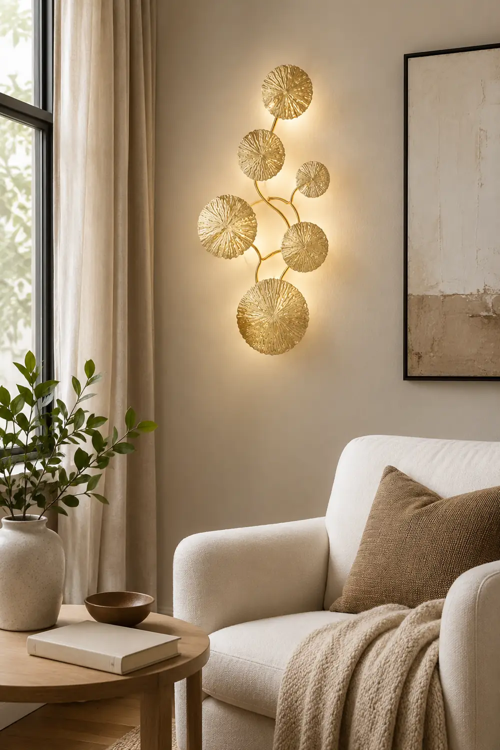 Knox Modern Metal Round Lotus Leaf Wall Lamp, Gold - Lumpaz