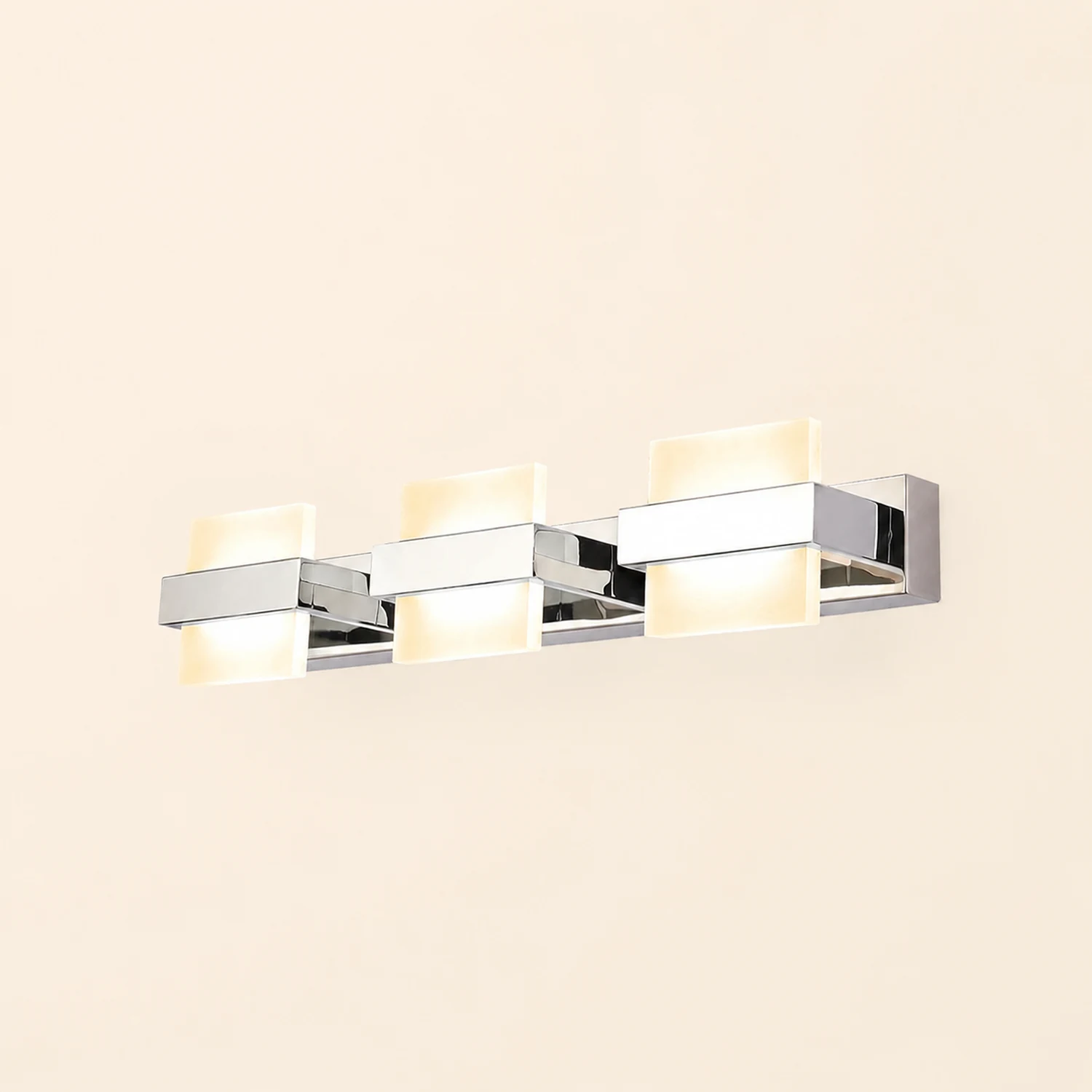 Leigh Modern Square Metal/Acrylic Wall Lamp, Silver, Bathroom - Lumpaz