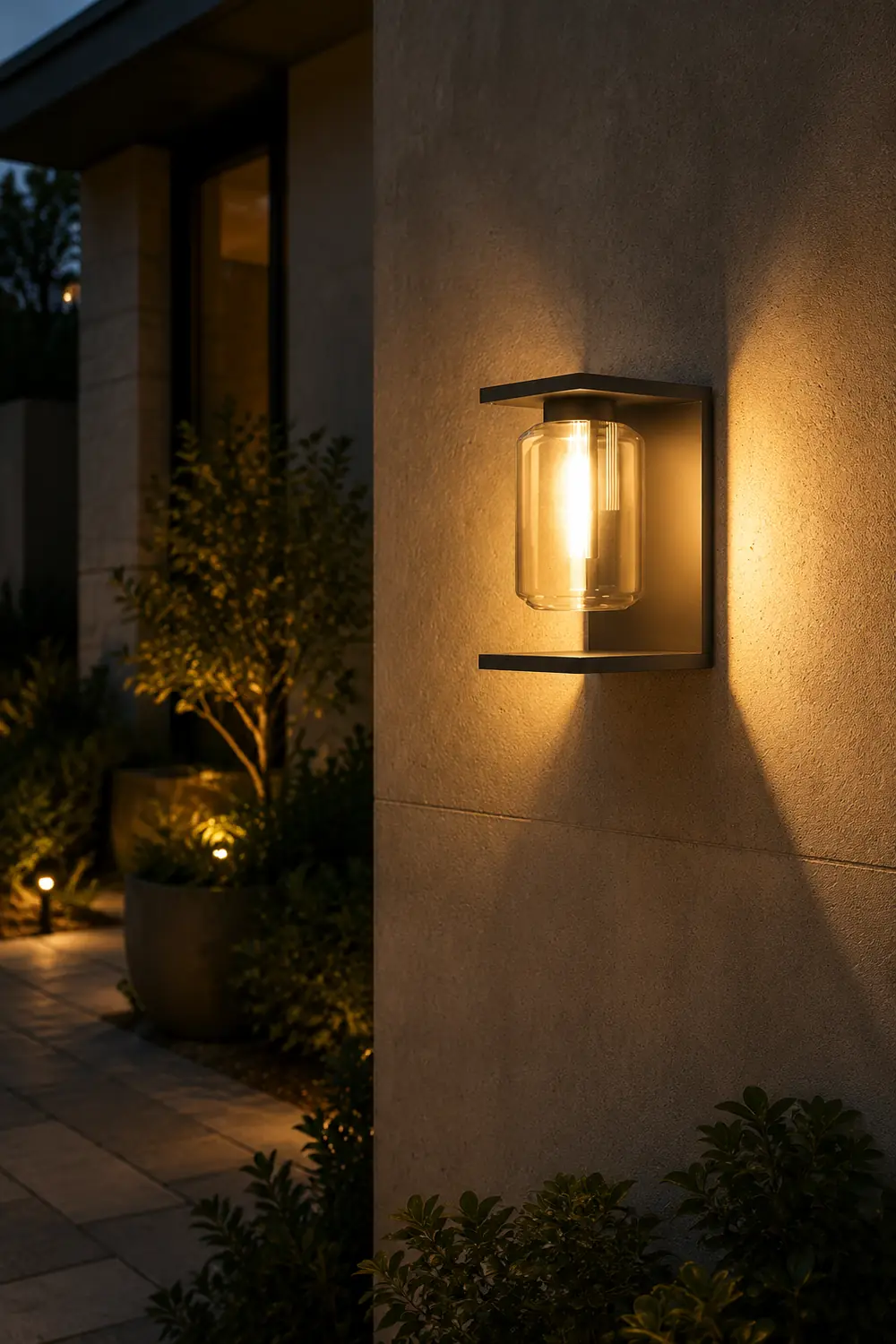 Orr Modern Lantern Glass Outdoor Wall Lamp, Black/Gray - Lumpaz