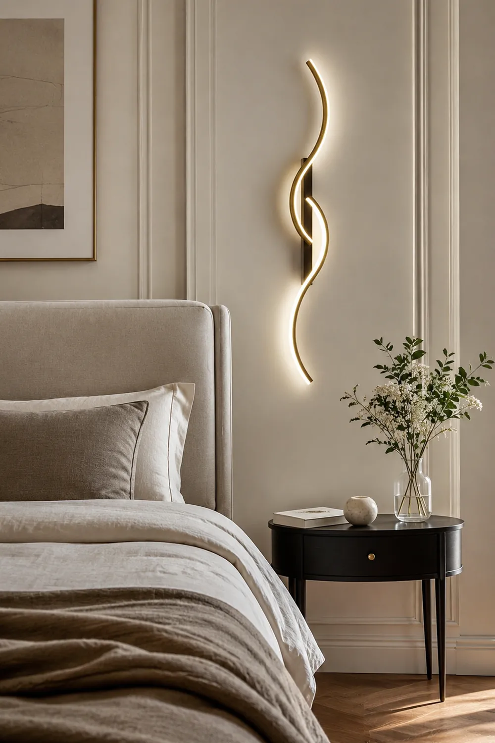 Modern Linear Wave Bedroom Wall Lamp Black/Gold Living Room - Lumpaz