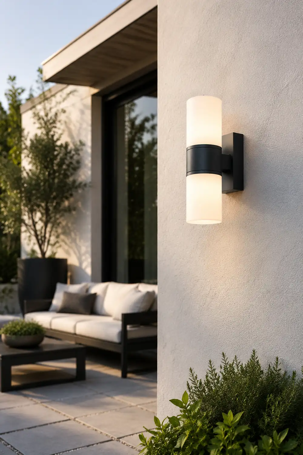 Orr Modern Cylindrical Metal/Acrylic Rotatable Outdoor Waterproof Wall Lamp, Black/White - Lumpaz