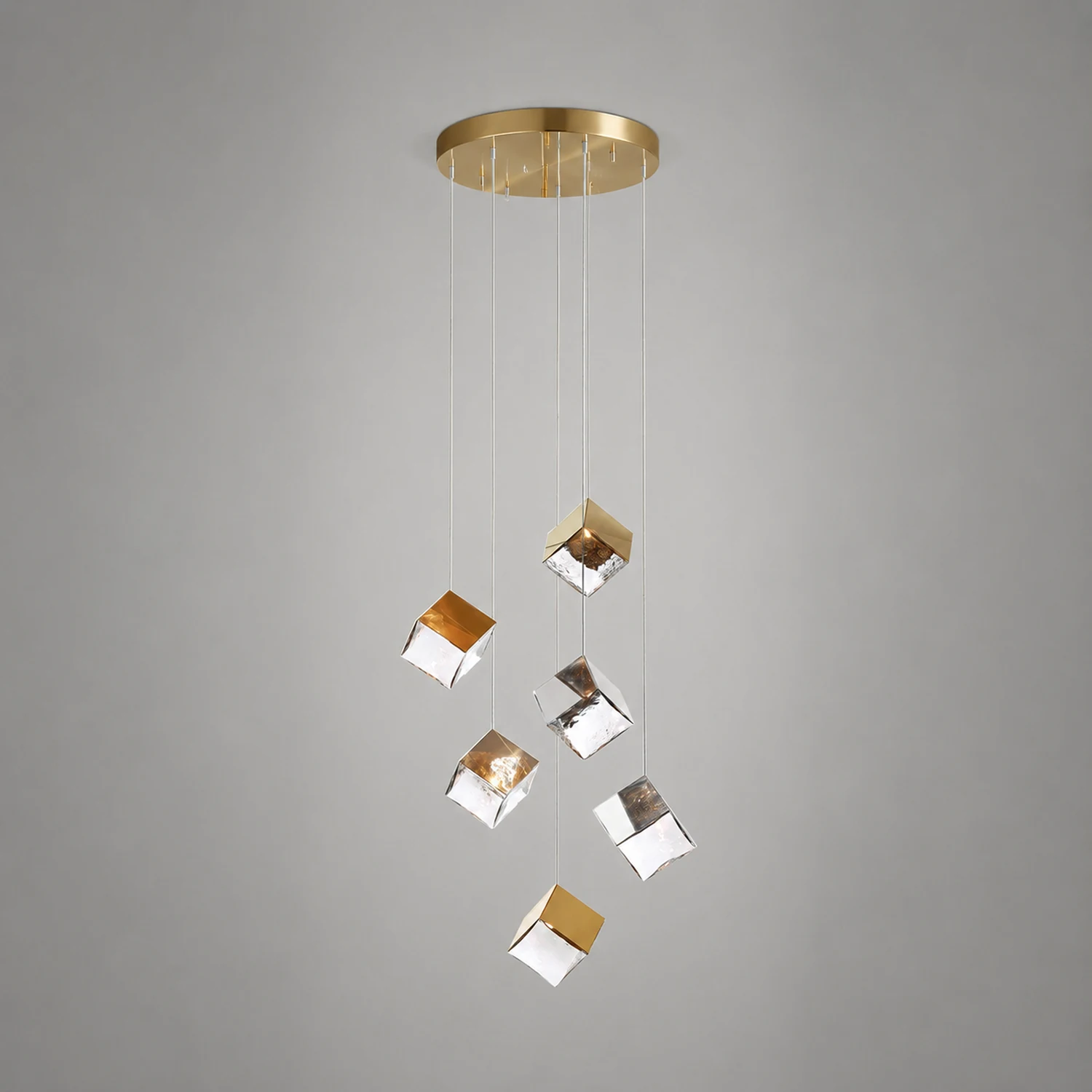 Kristy Modern Square Metal Pendant Light, Gold, Living Room - Lumpaz
