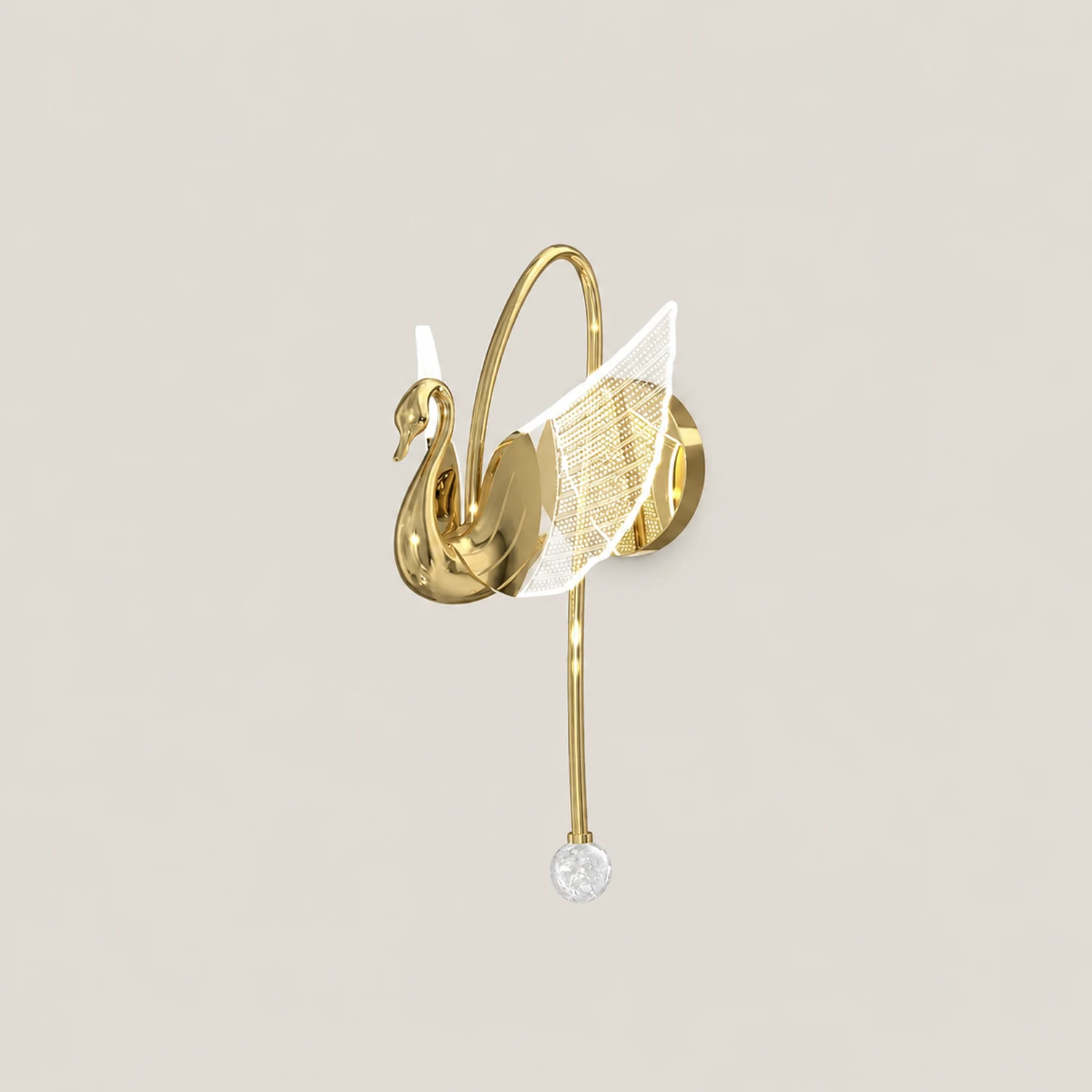 Kady Art Deco Swan Acrylic/Metal Wall Lamp, Gold/Rose Gold - Lumpaz