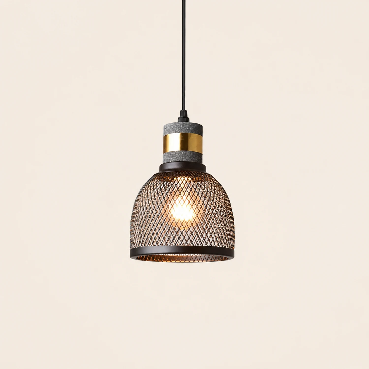Zaid Industrial Cylindrical Pendant Light, Cement/Metal, Wabi-Sabi - Lumpaz