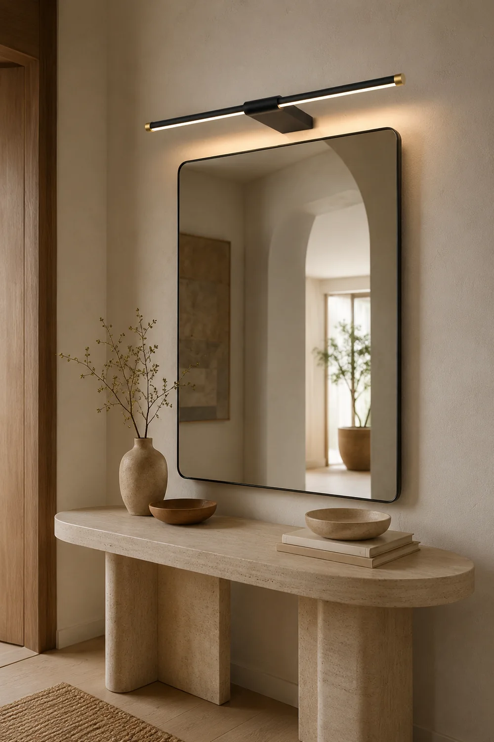 Edge Minimalist Linear Mirror Front Metal Wall Lamp, Black/Gold - Lumpaz
