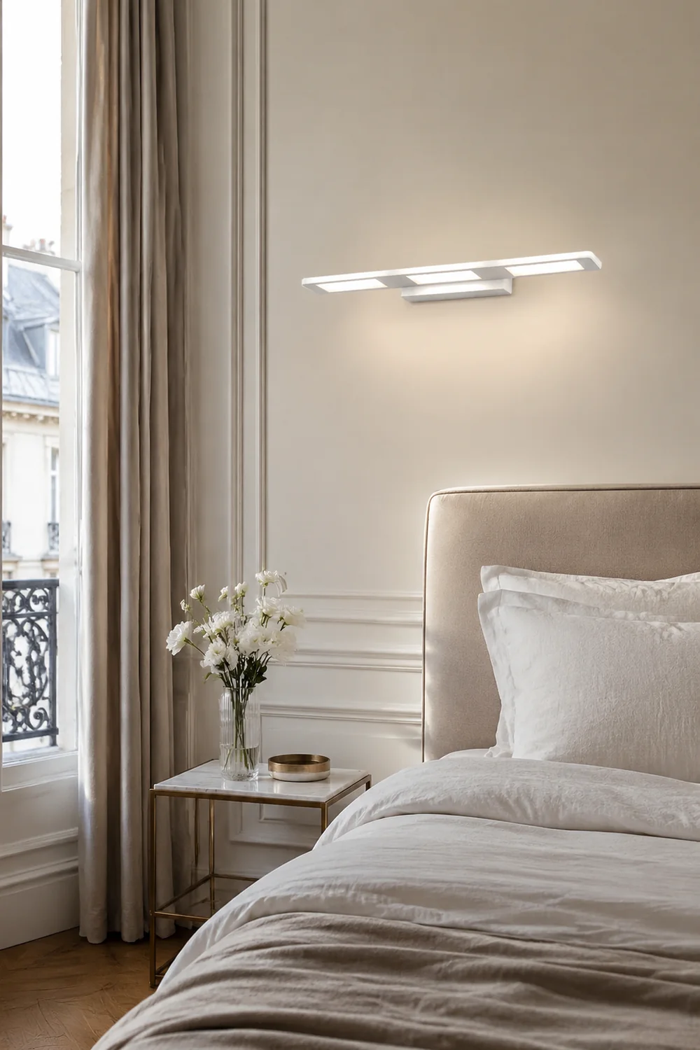Leigh Modern Rectangular Metal/Acrylic Wall Lamp, White, Bathroom - Lumpaz