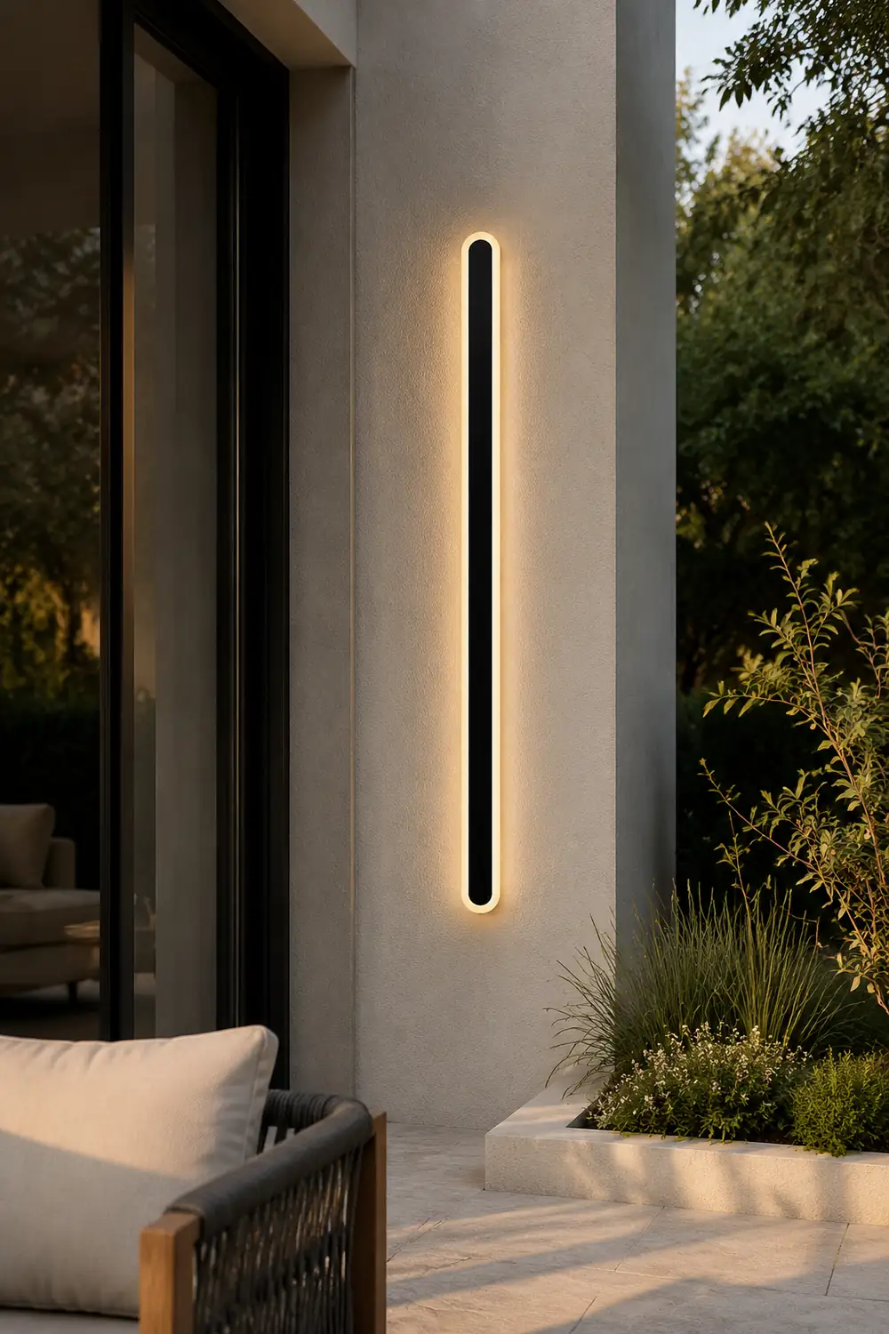 Edge Minimalist Metal Linear Oval Outdoor Wall Lamp, Black - Lumpaz
