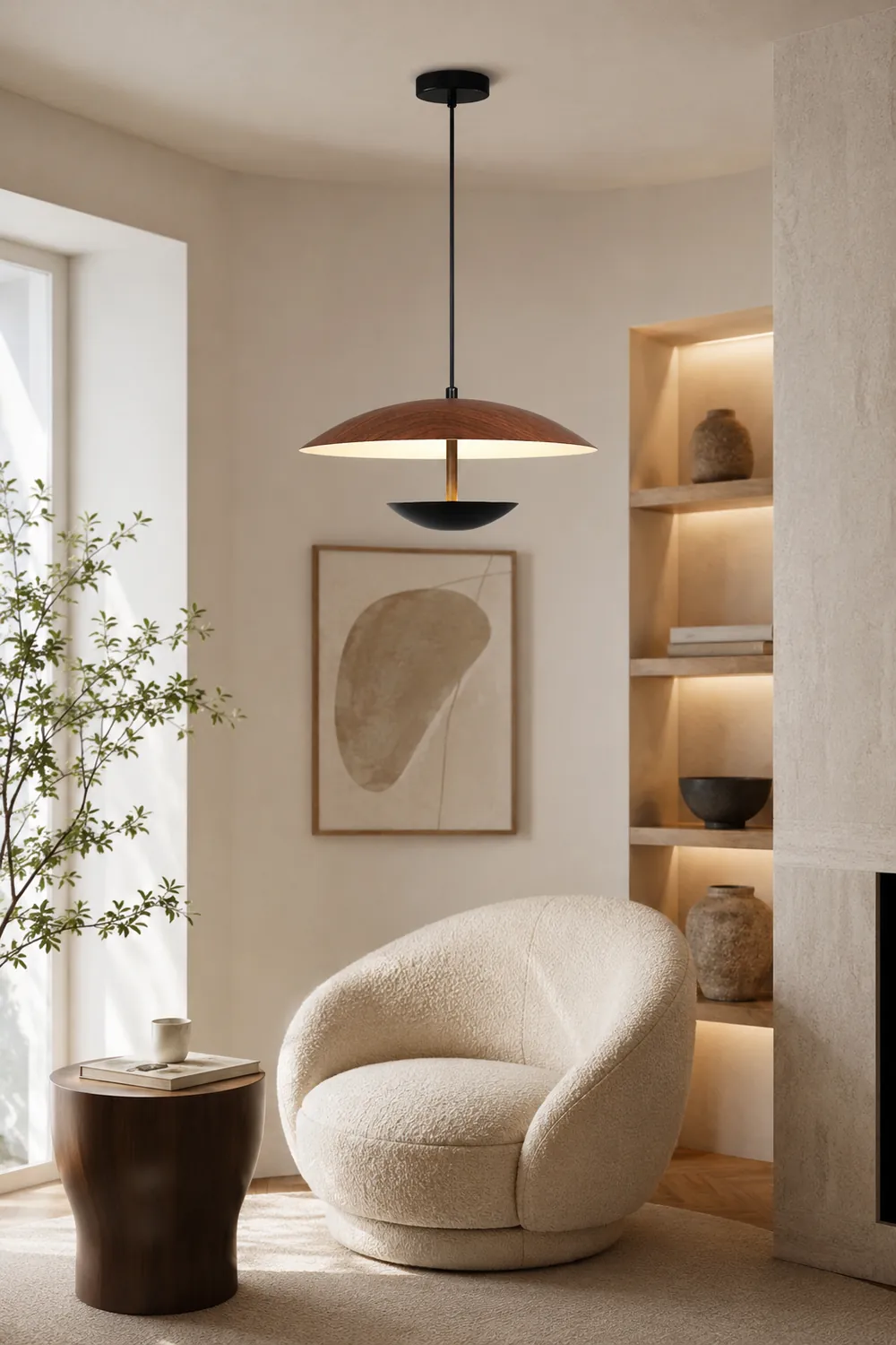 Carins Nordic LED Frisbee Pendant Light Wood Brown Bedroom - Lumpaz