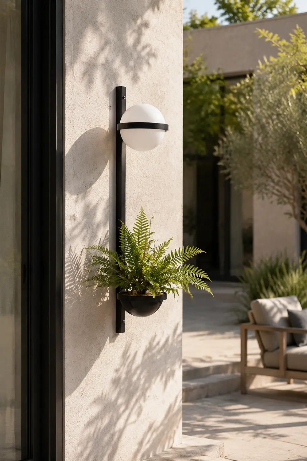 Valentina Modern Globe Metal/Acrylic Solar Outdoor Wall Lamp Plant Pot, Black/White - Lumpaz