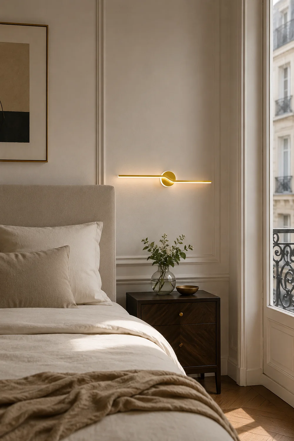 Leigh Wall Lamp Linear Minimalist, Metal, Black/Gold, Bedroom - Lumpaz
